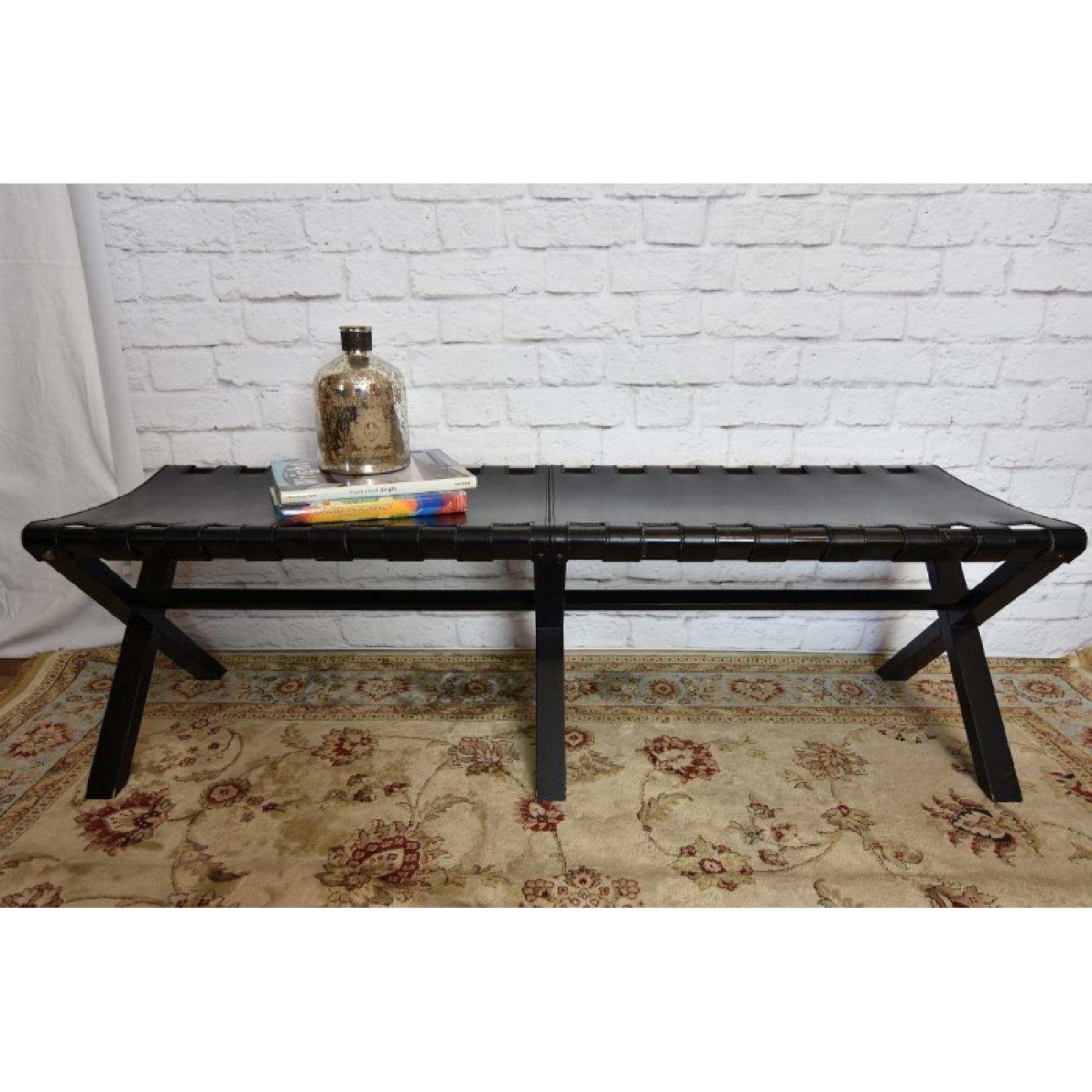 Black Leather Strapped X-Base Director's Bench - image-3