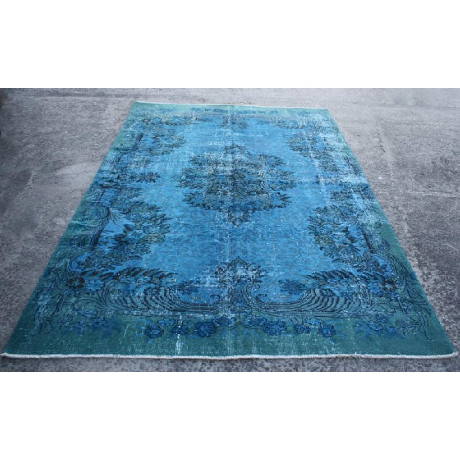 Vintage 1950s Turkish Turquoise Carpet - image-1