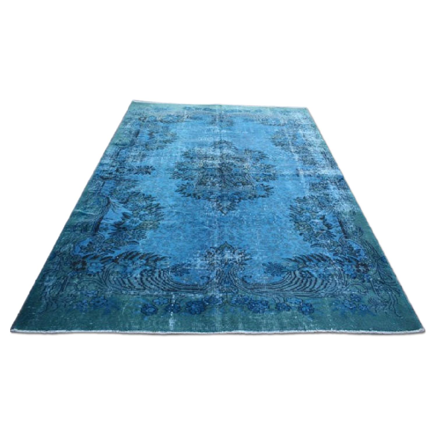 Vintage 1950s Turkish Turquoise Carpet - image-0