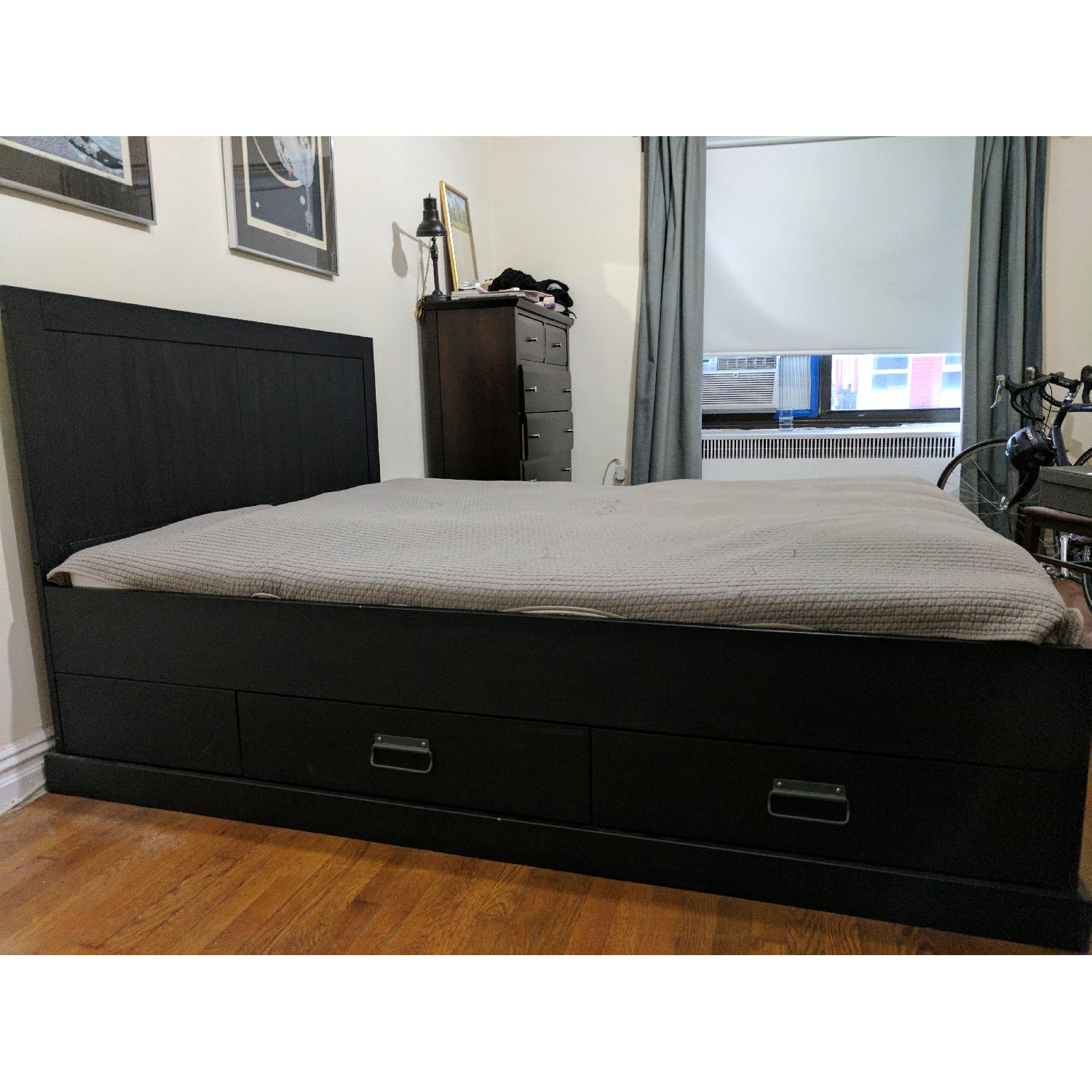 Ikea Wood Storage Queen Bed w/ 4 Drawers AptDeco