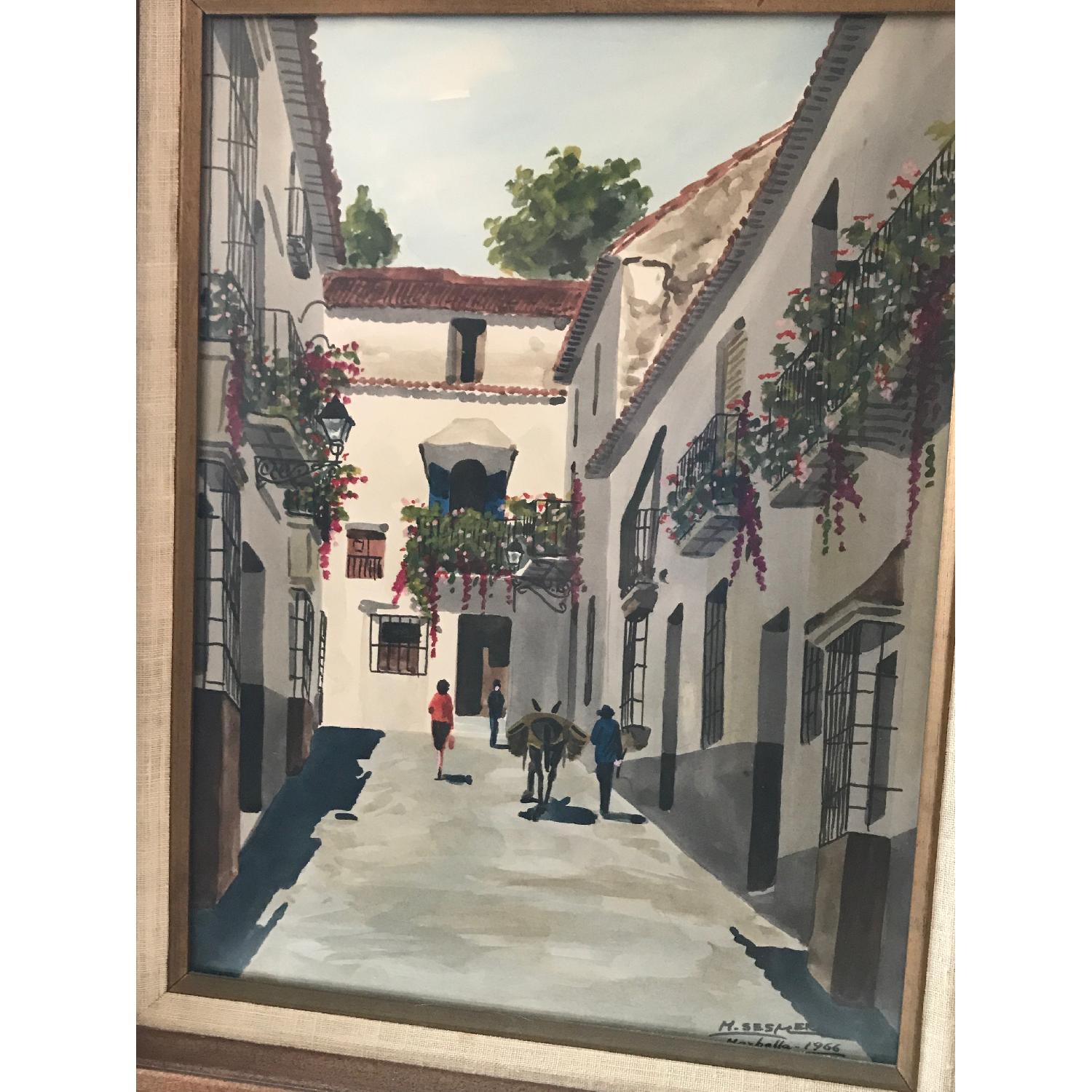 Signed Framed 1966 Marbella Watercolor - image-4