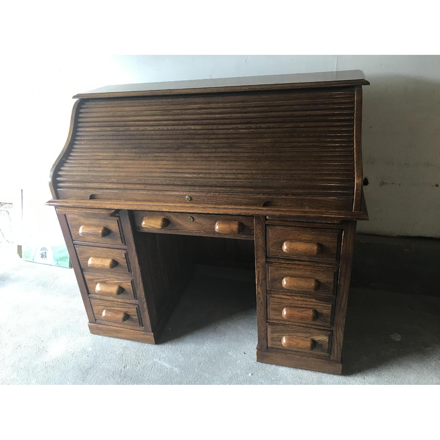 Antique Roll Top Bankers Desk - image-1