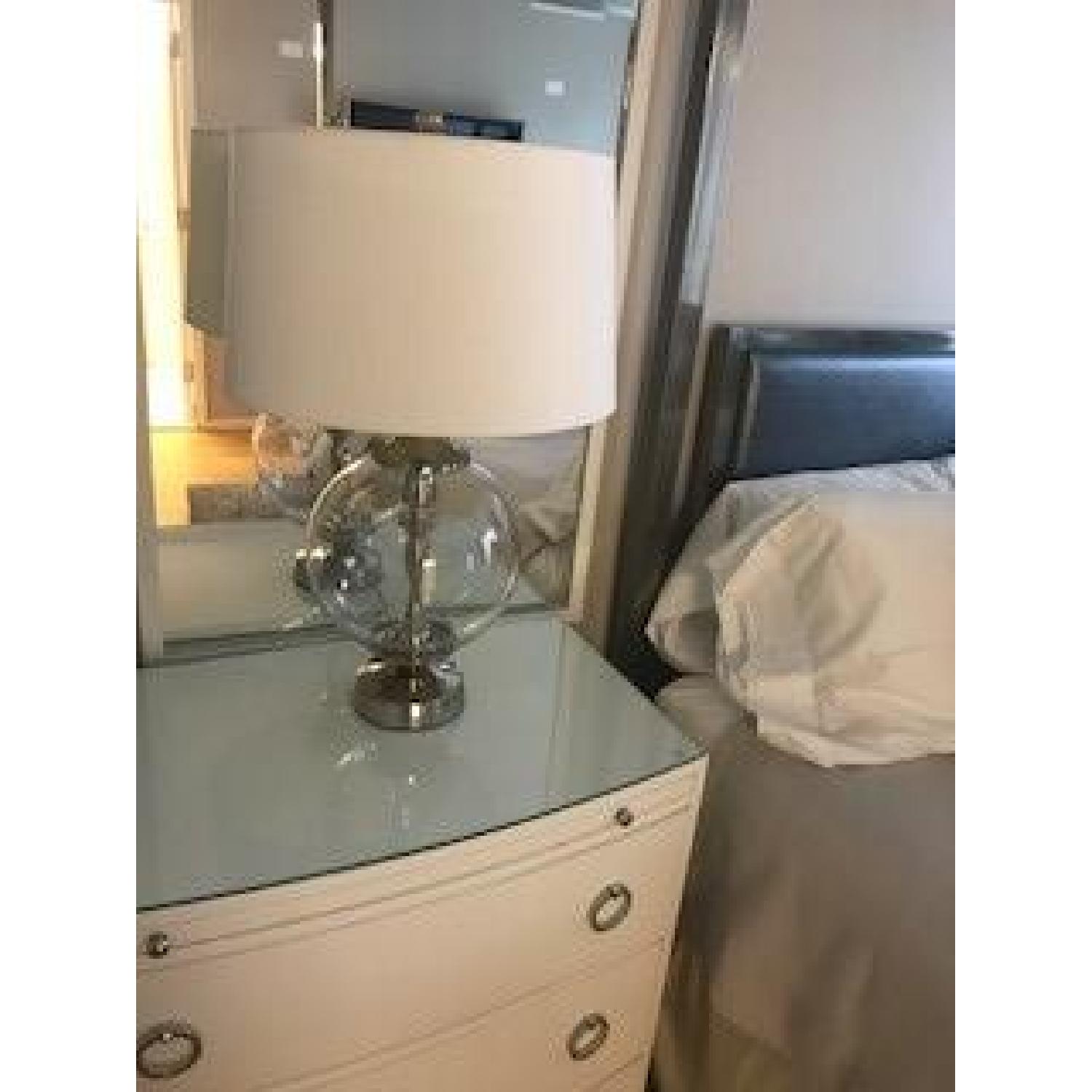 Glass Round Lamp w/ White Shade - image-1