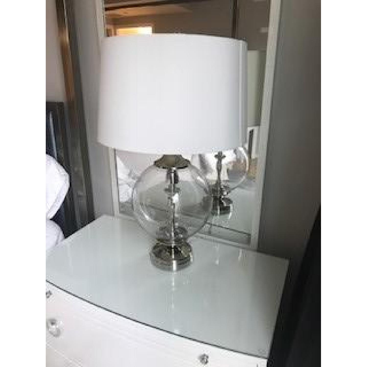 Glass Round Lamp w/ White Shade - image-2