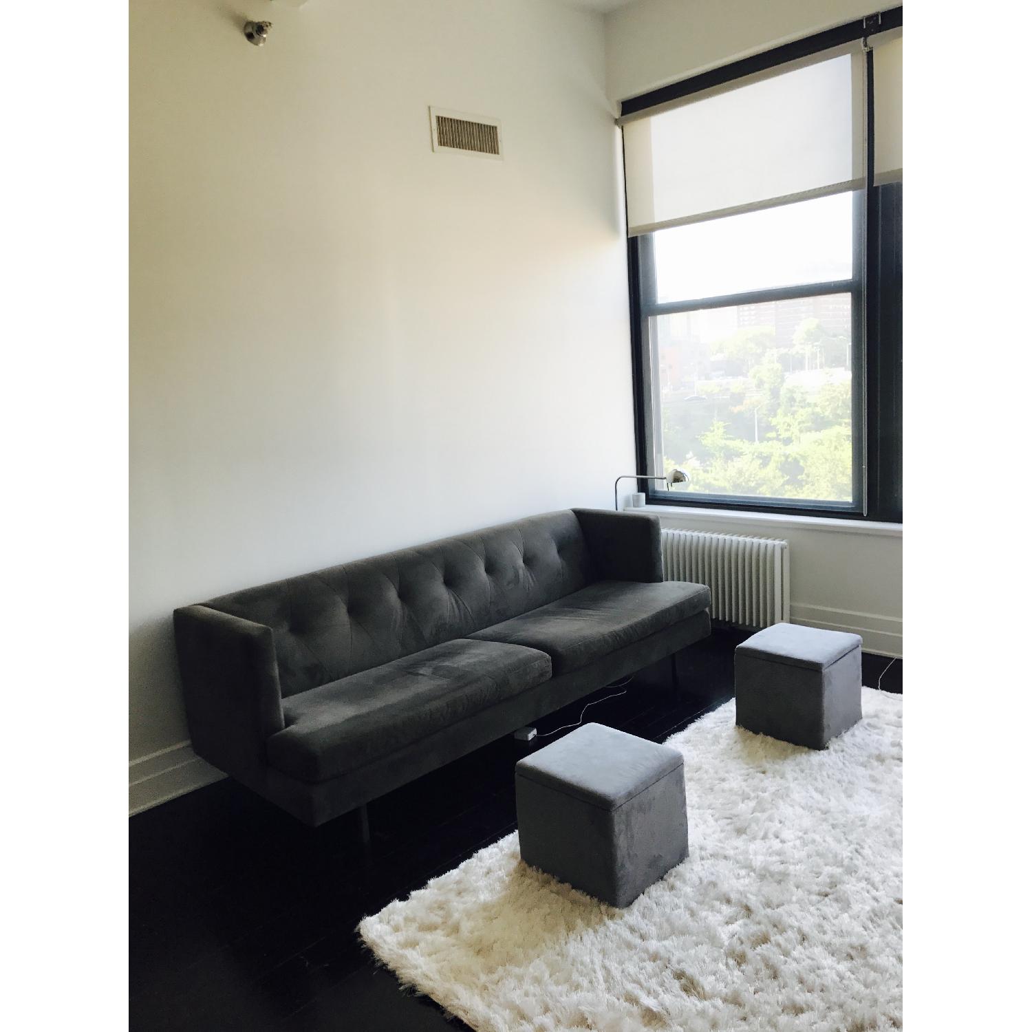 CB2 Avec Grey Sofa w/ Brushed Steel Legs - image-2