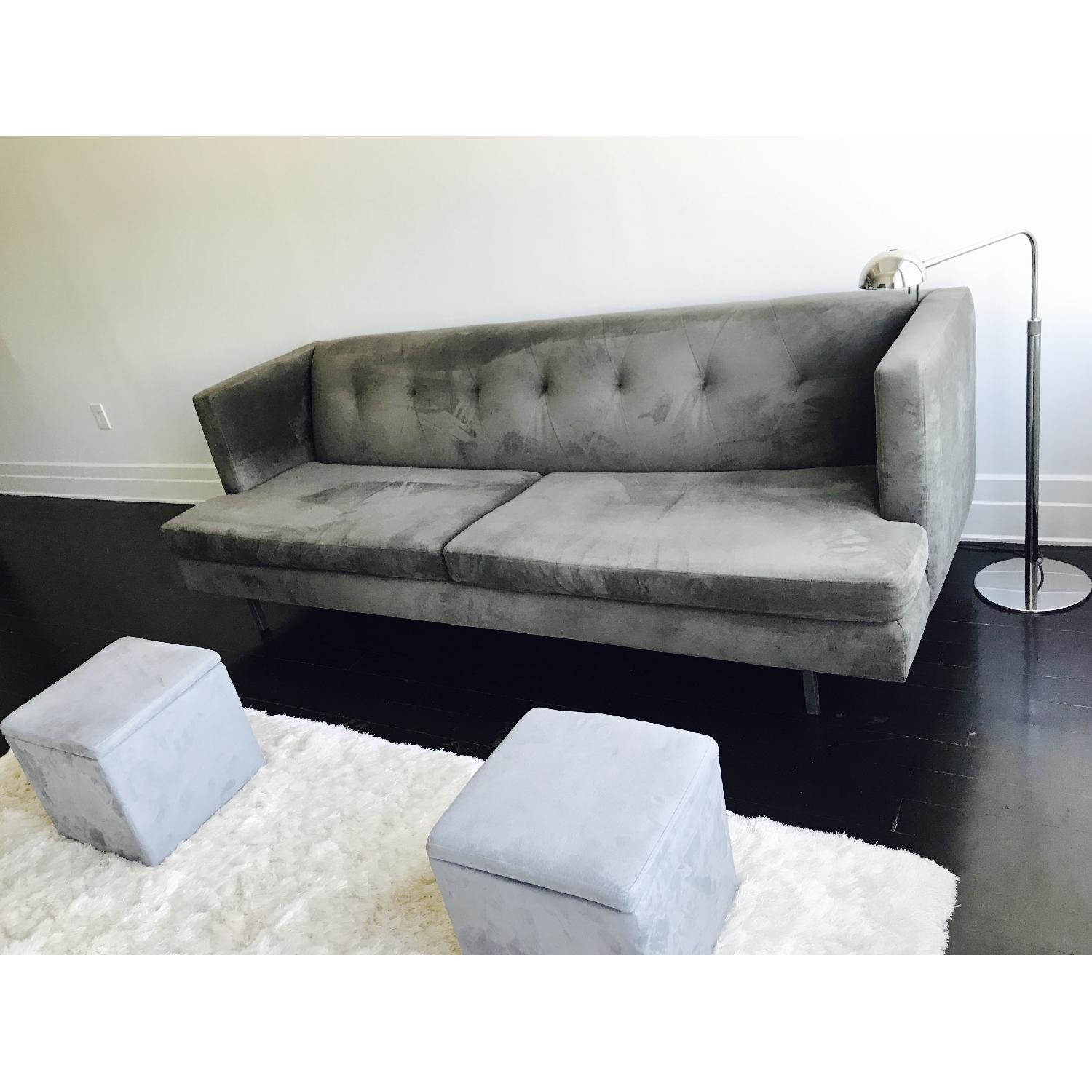 CB2 Avec Grey Sofa w/ Brushed Steel Legs - image-3