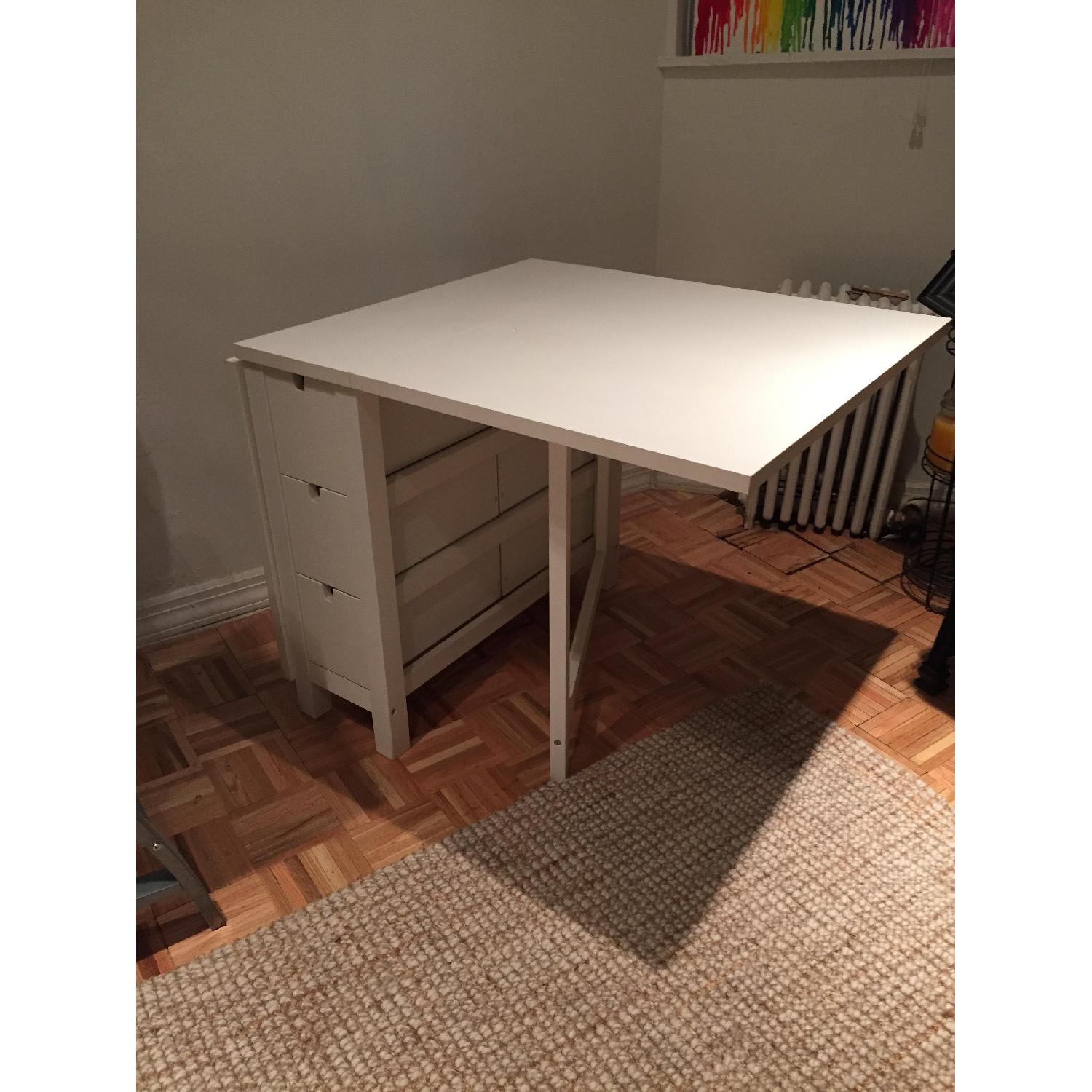 Ikea Norden Gateleg Expandable White Storage Table - image-5