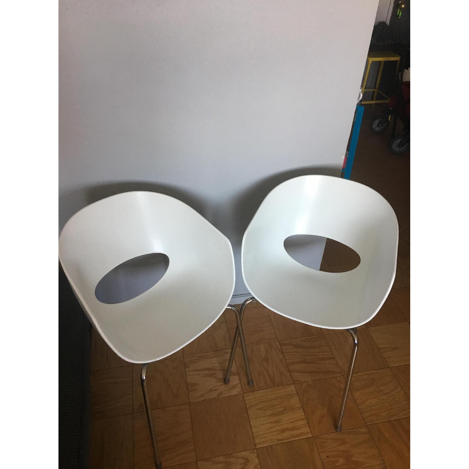 CB2 Orbit white Arm Chairs - image-2