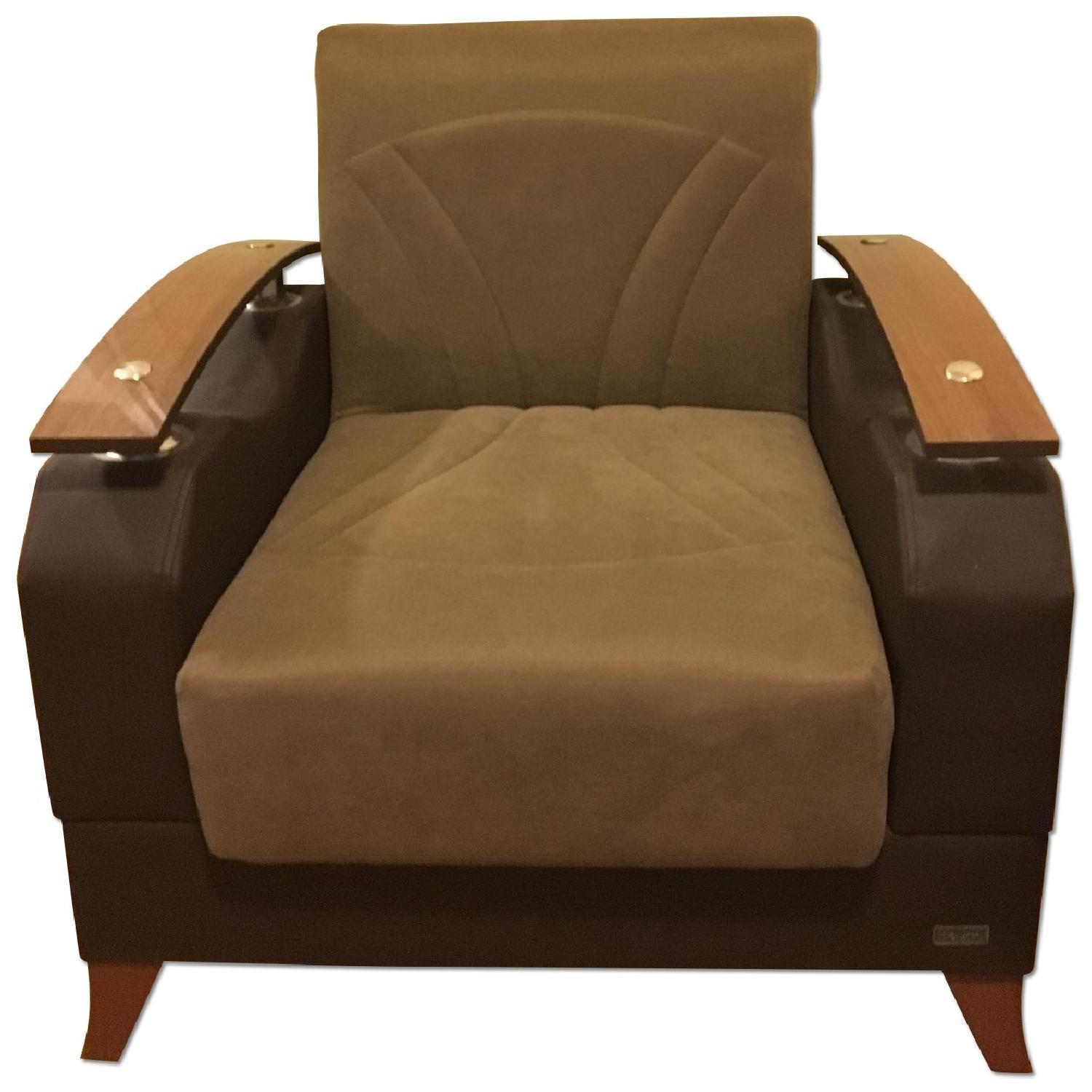 El Dorado Furniture Peron Leather & Wood Finish Futon Chair w/ Storage