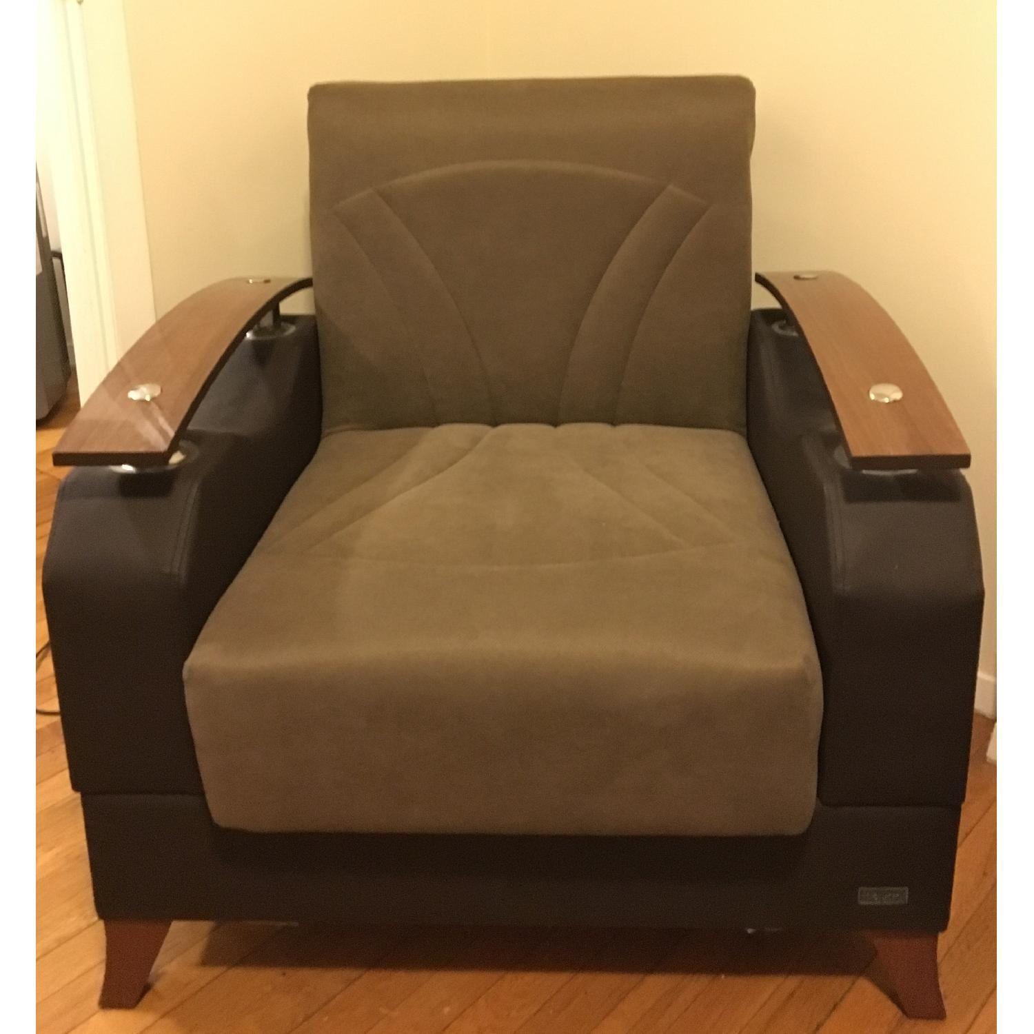 El Dorado Furniture Peron Leather & Wood Finish Futon Chair w/ Storage - image-1