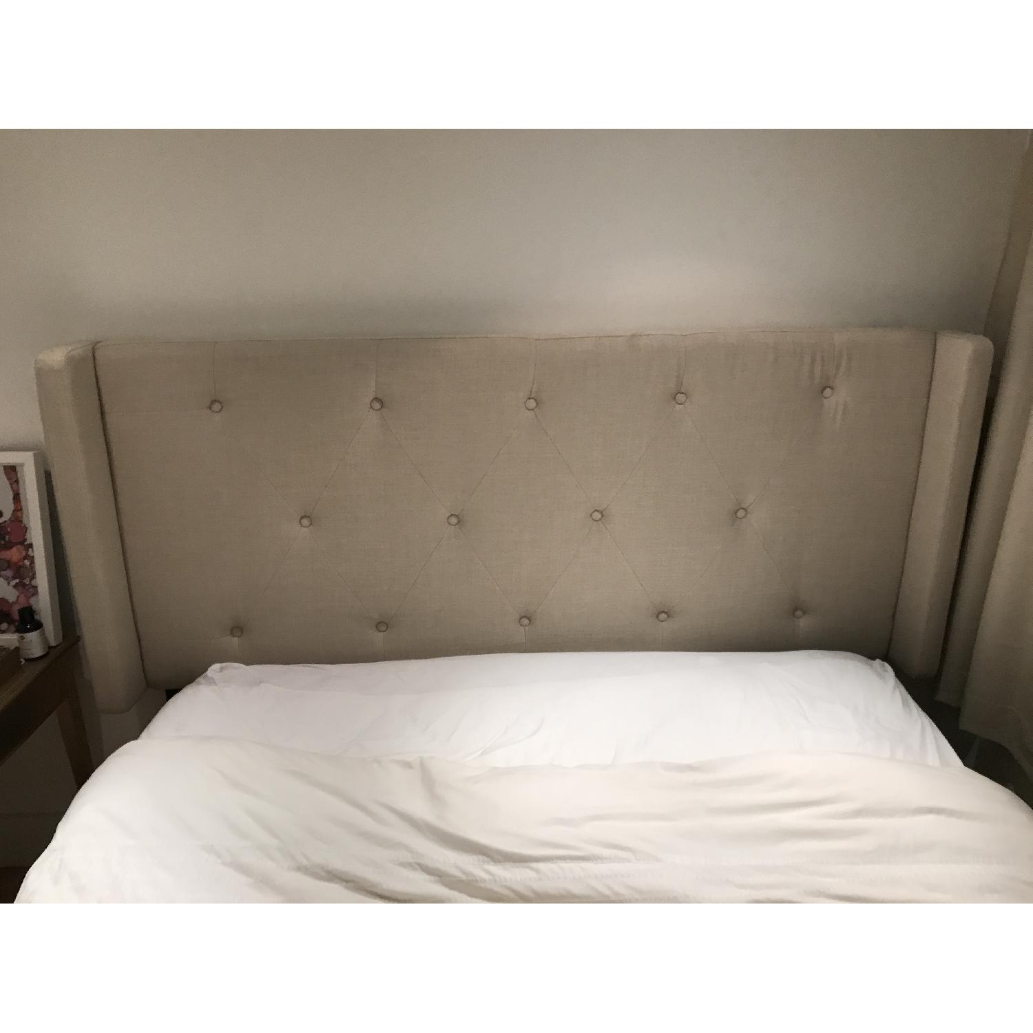 Tufted Queen Linen Bed Frame w/ Attached High Headboard - image-1