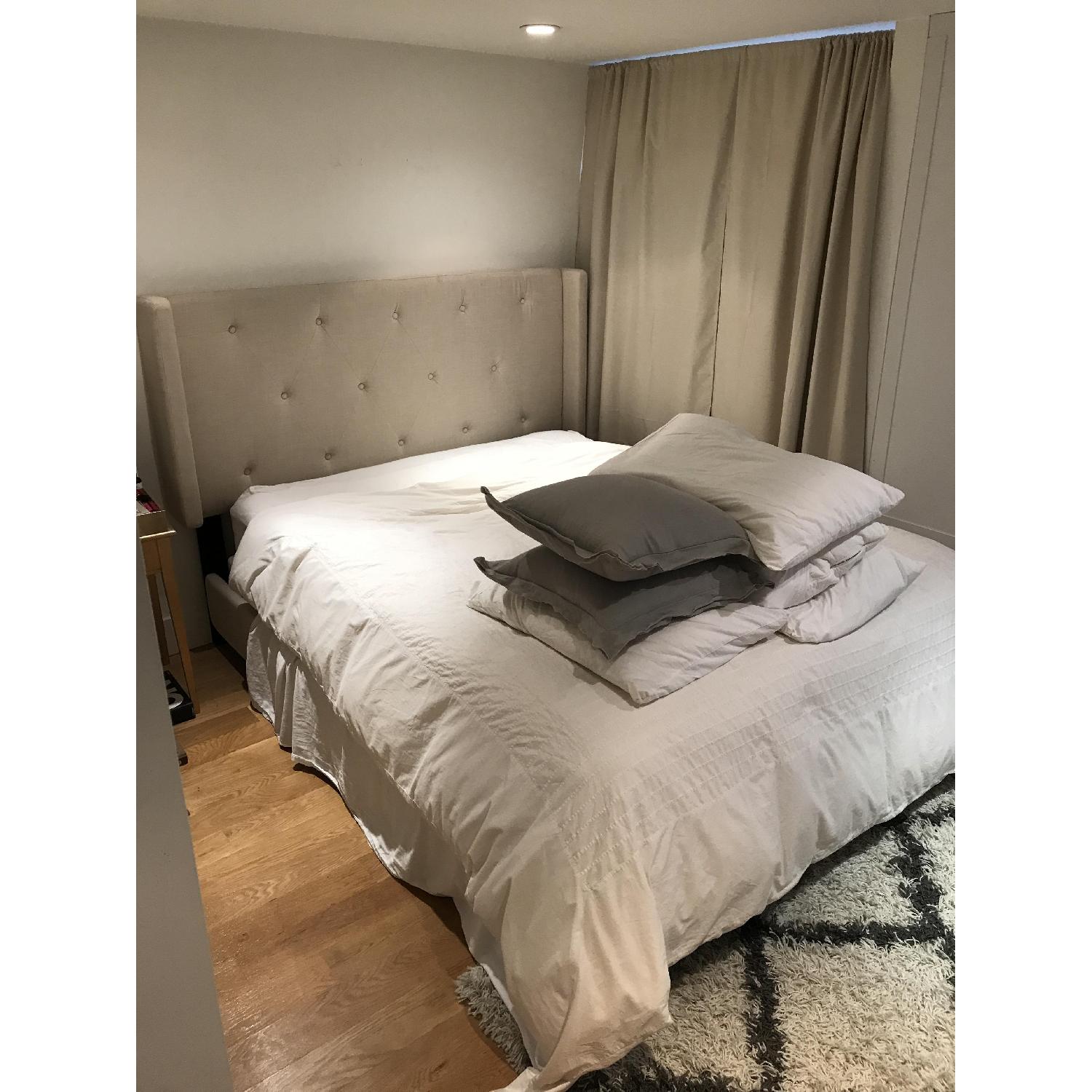 Tufted Queen Linen Bed Frame w/ Attached High Headboard - image-2