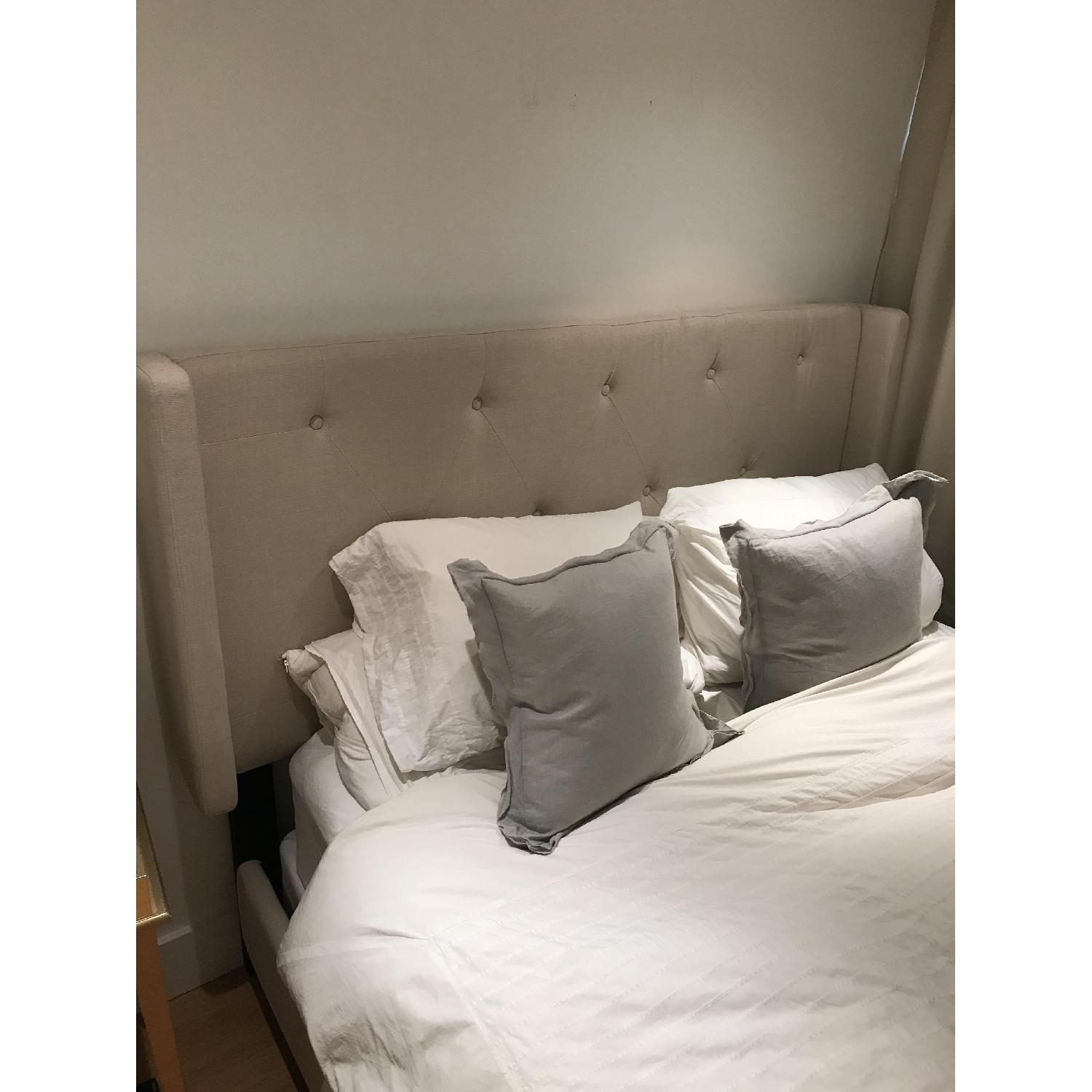 Tufted Queen Linen Bed Frame w/ Attached High Headboard - image-3