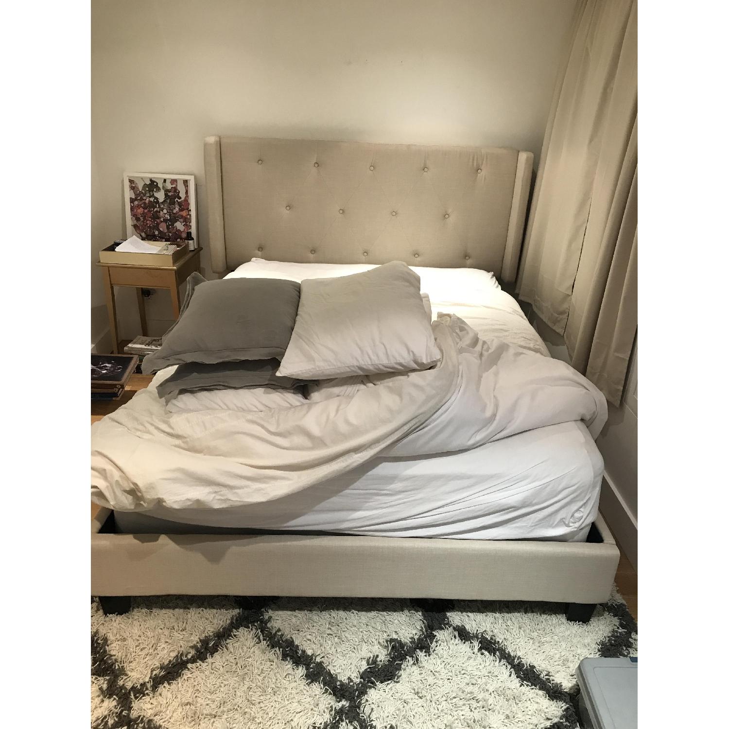 Tufted Queen Linen Bed Frame w/ Attached High Headboard - image-4
