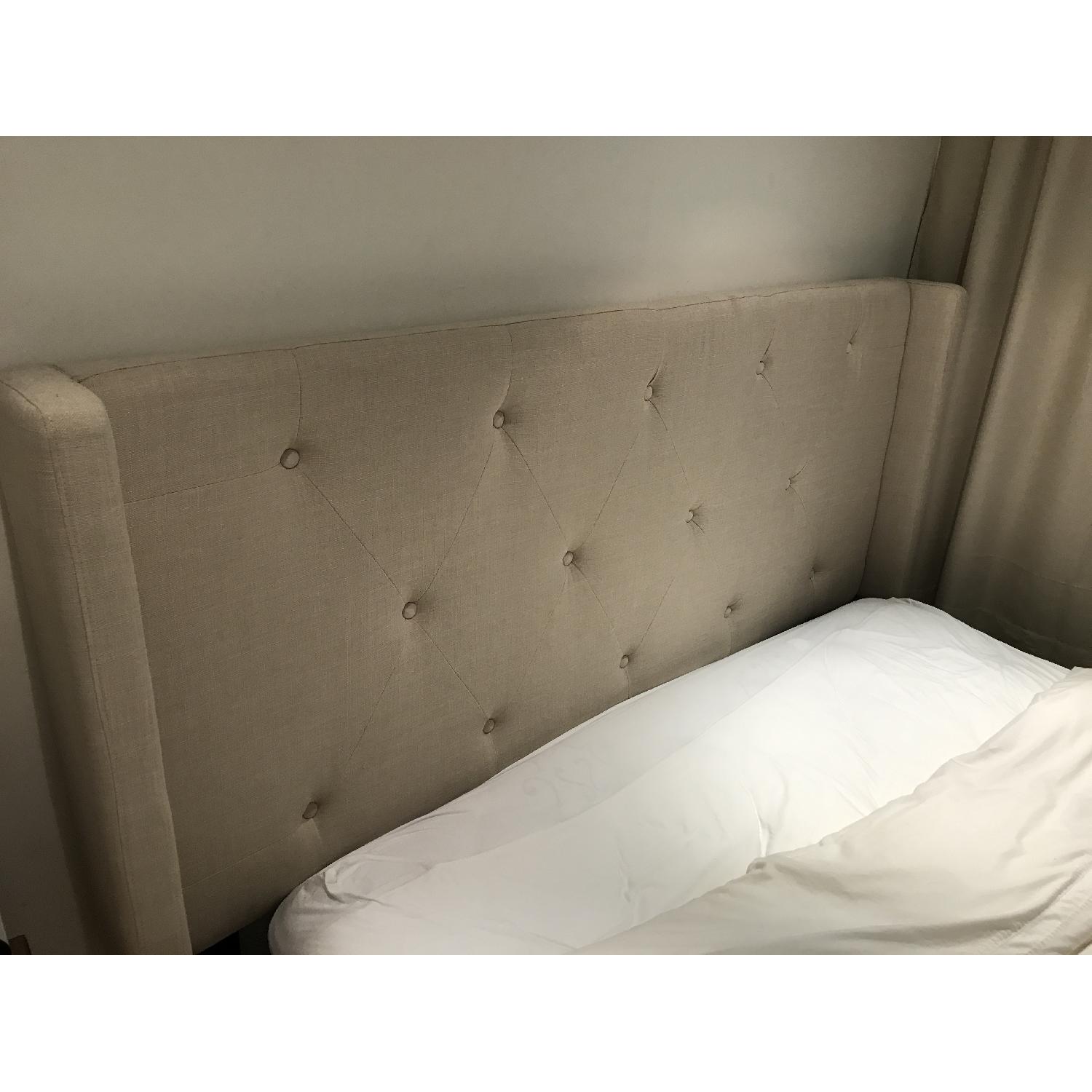 Tufted Queen Linen Bed Frame w/ Attached High Headboard - image-5