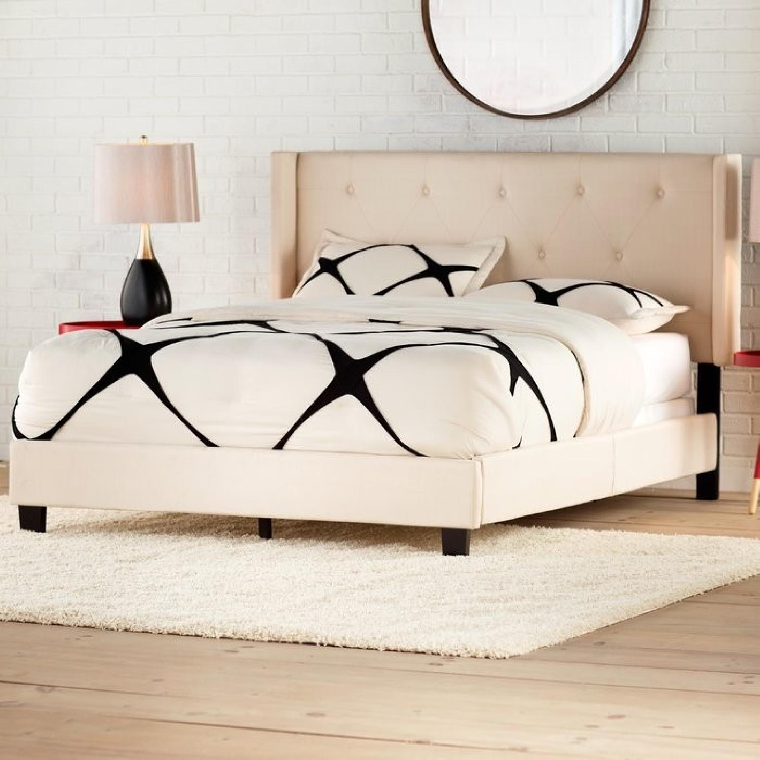 Tufted Queen Linen Bed Frame w/ Attached High Headboard - image-6