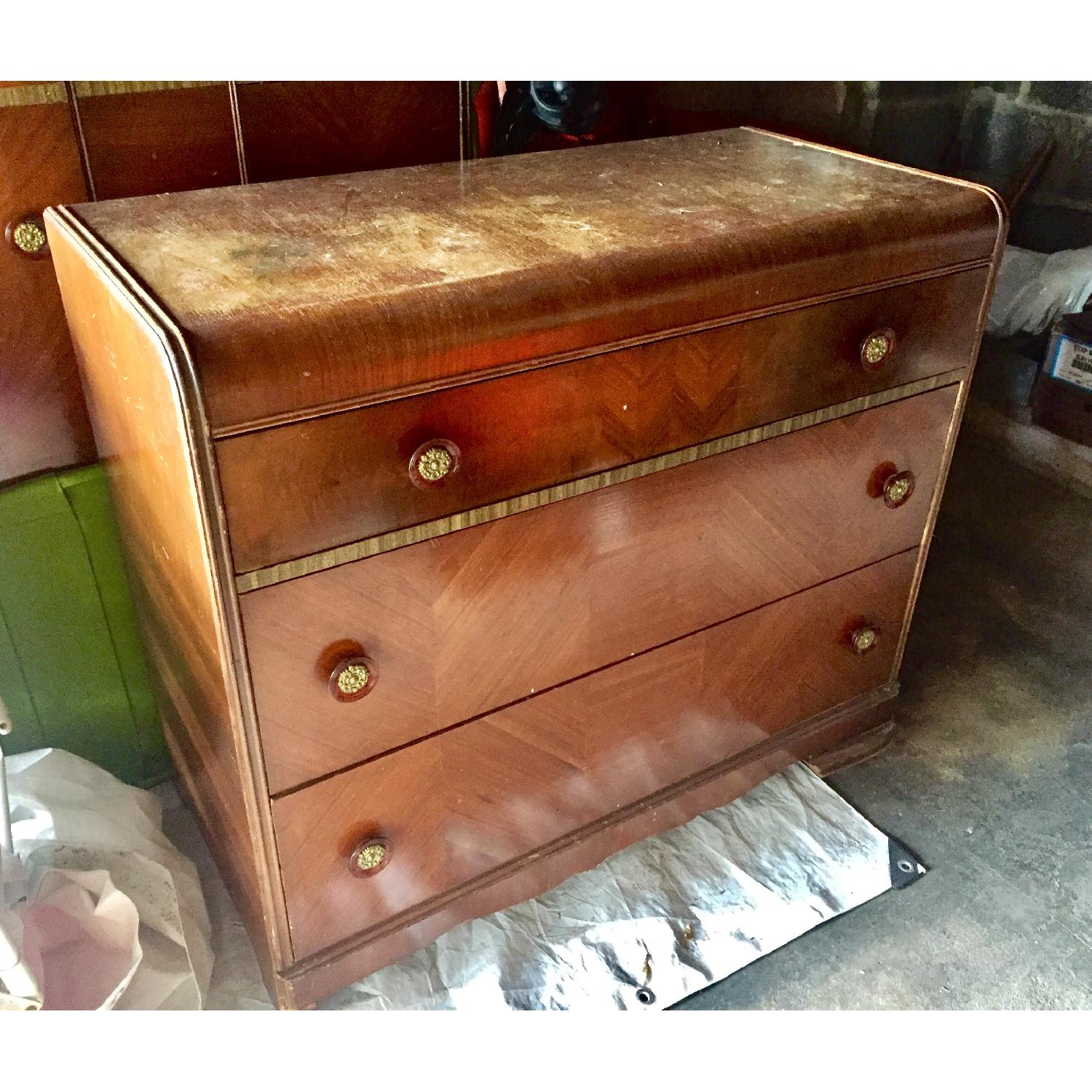 Vintage 1940's Waterfall Style 5 Piece Cherry Bedroom Set - image-1