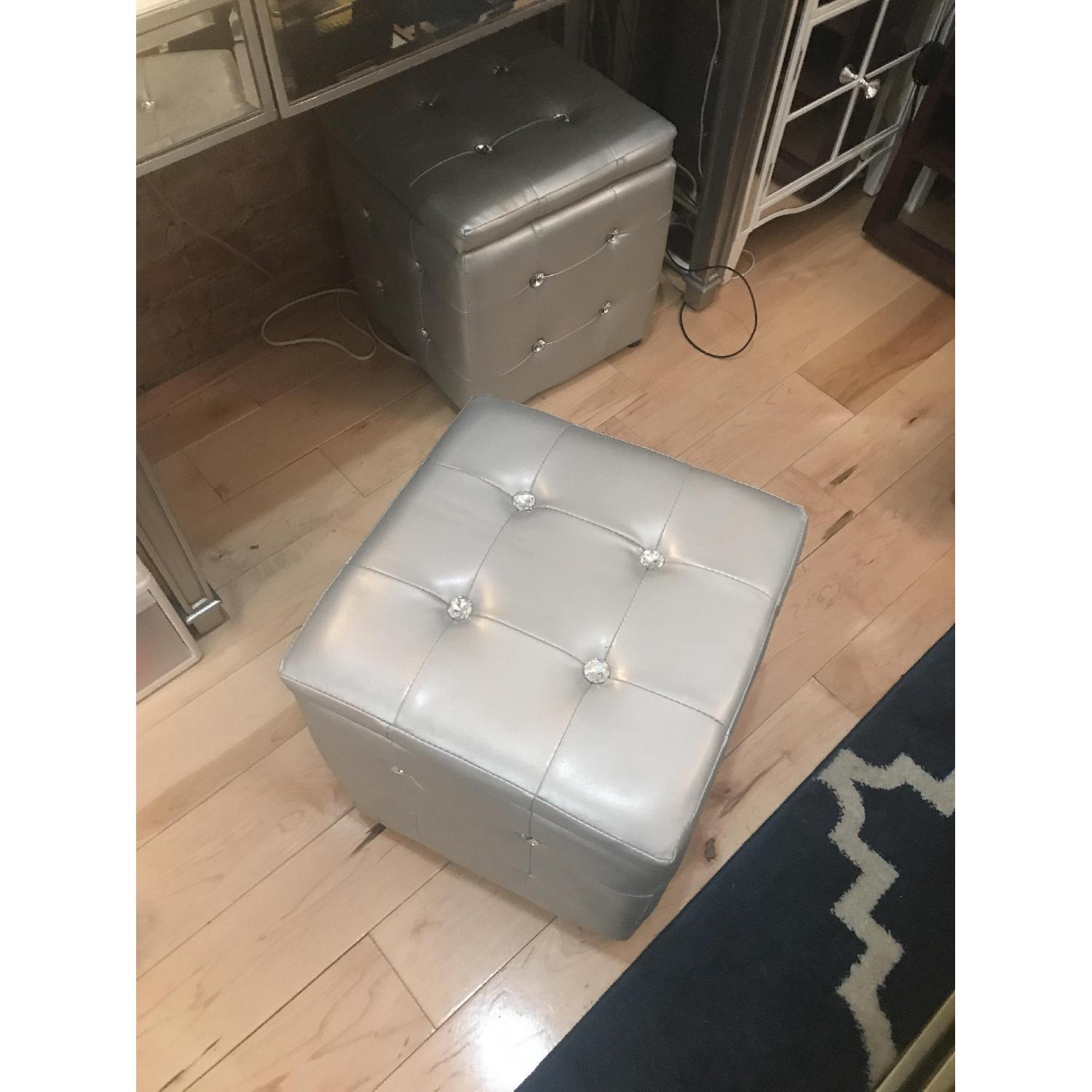 LumiSource Silver Square Pouf/Ottoman - image-1