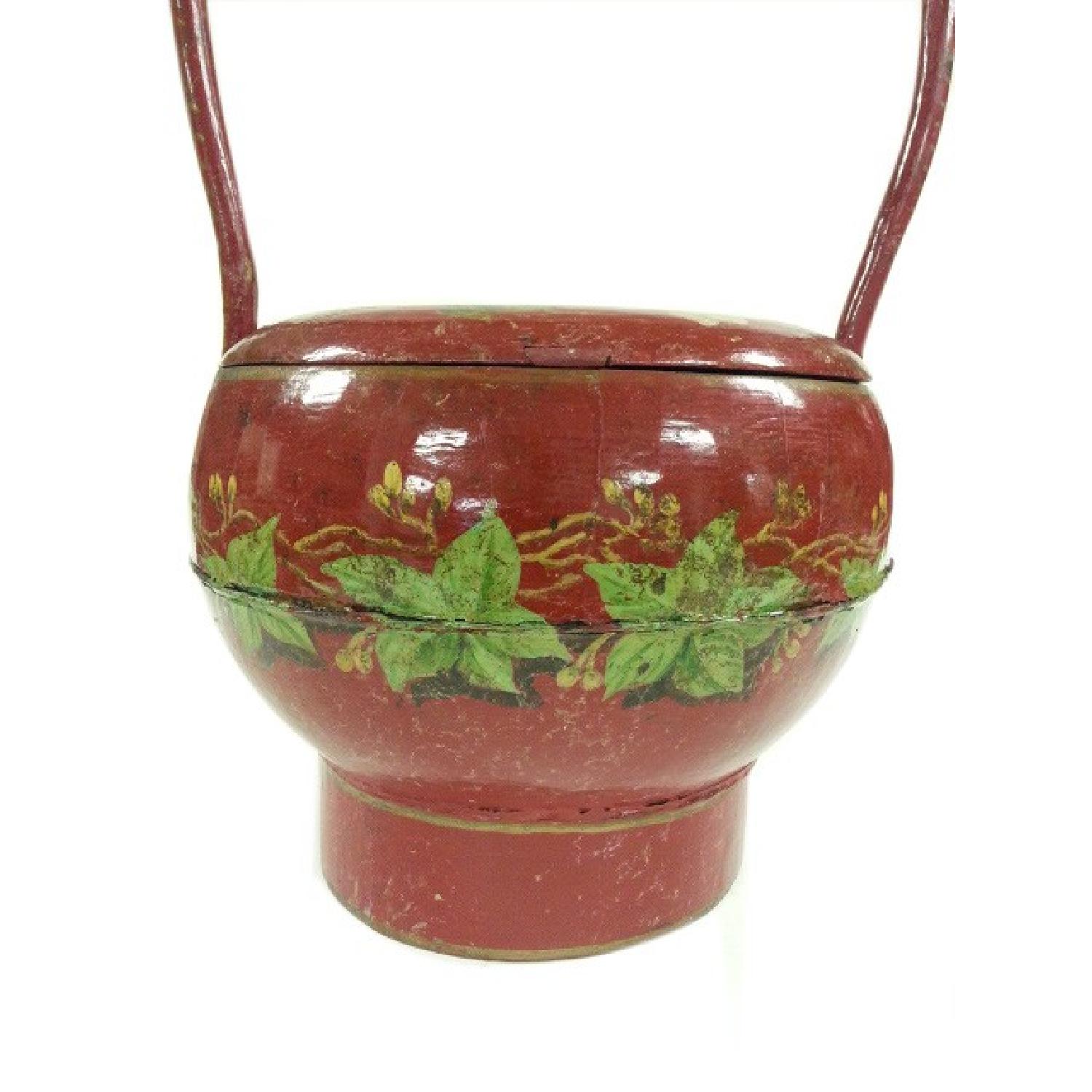 Vintage Hand Painted Chinese Red Lacquer Wedding Marriage Basket - image-1