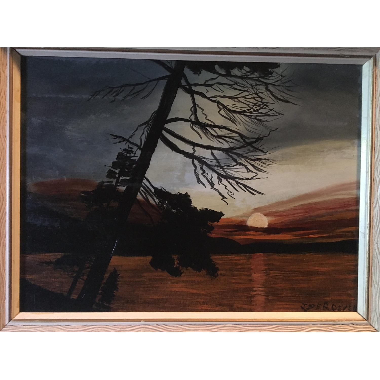 J. Deroeven Framed Original Painting - Loon Lake Sunset - image-4