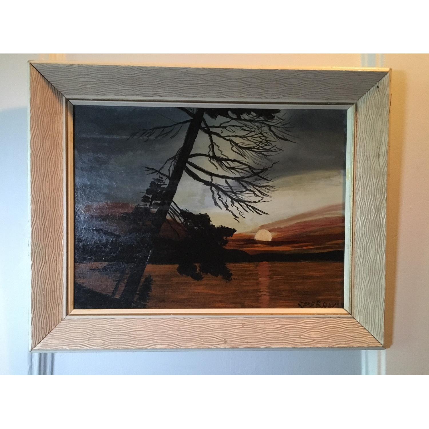 J. Deroeven Framed Original Painting - Loon Lake Sunset - image-5