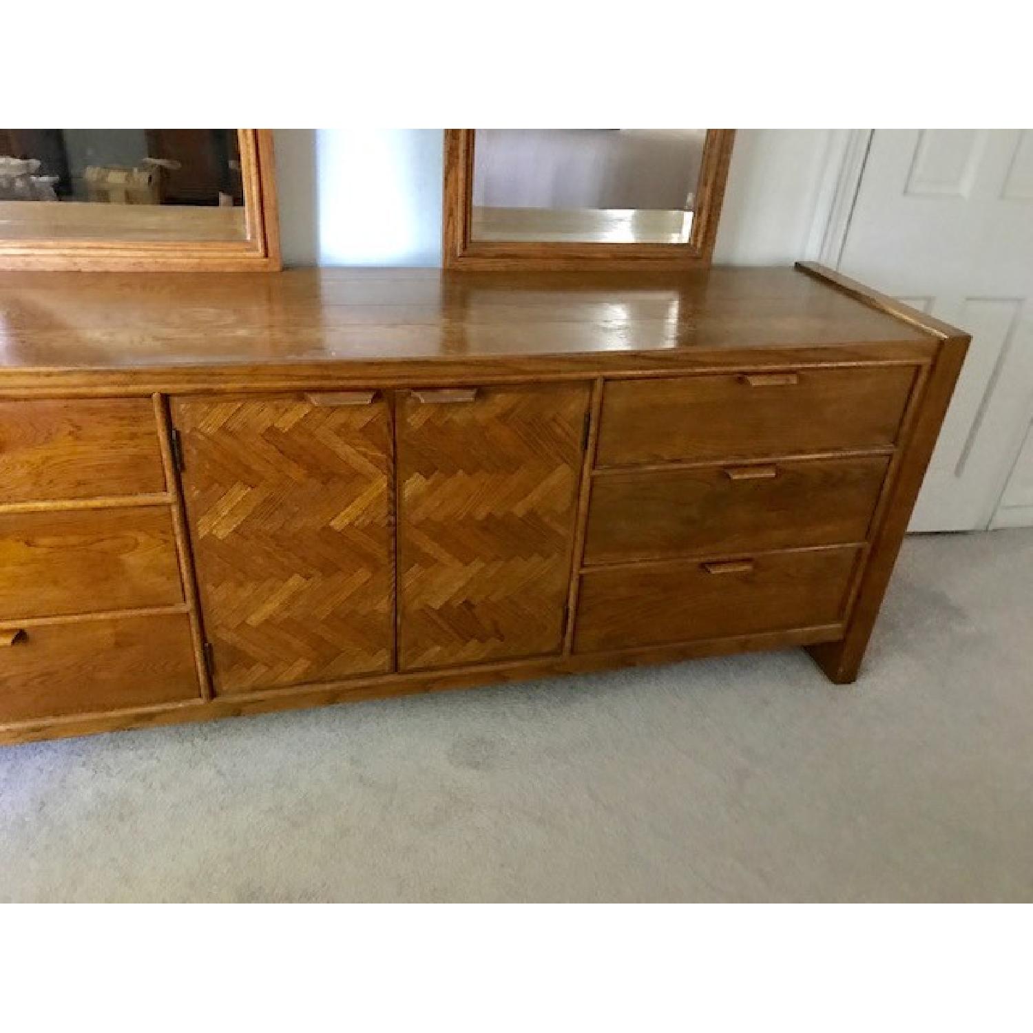 Century Furniture Oak Parquet Dresser w/ 2 Mirrors - image-1