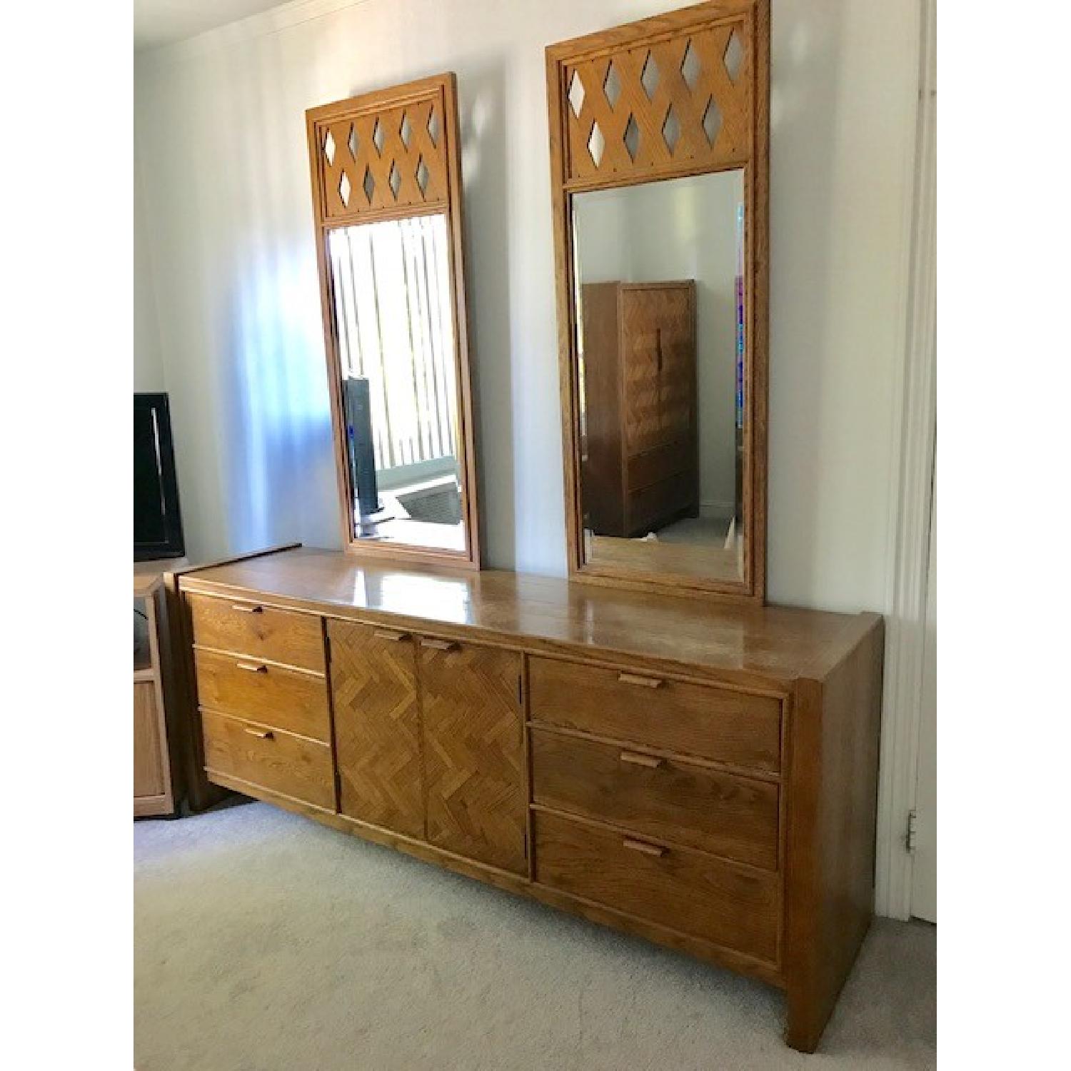 Century Furniture Oak Parquet Dresser w/ 2 Mirrors - image-2