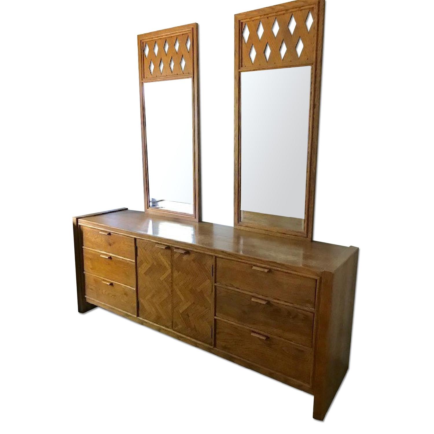 Century Furniture Oak Parquet Dresser w/ 2 Mirrors - image-0