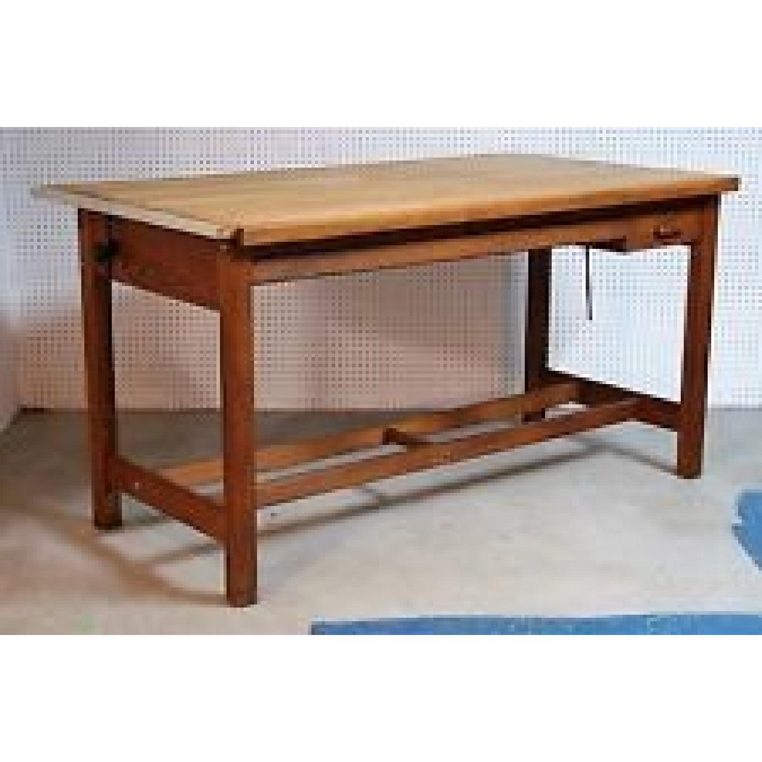 Antique 1950's Oak Wood Architects Drafting Table - image-1