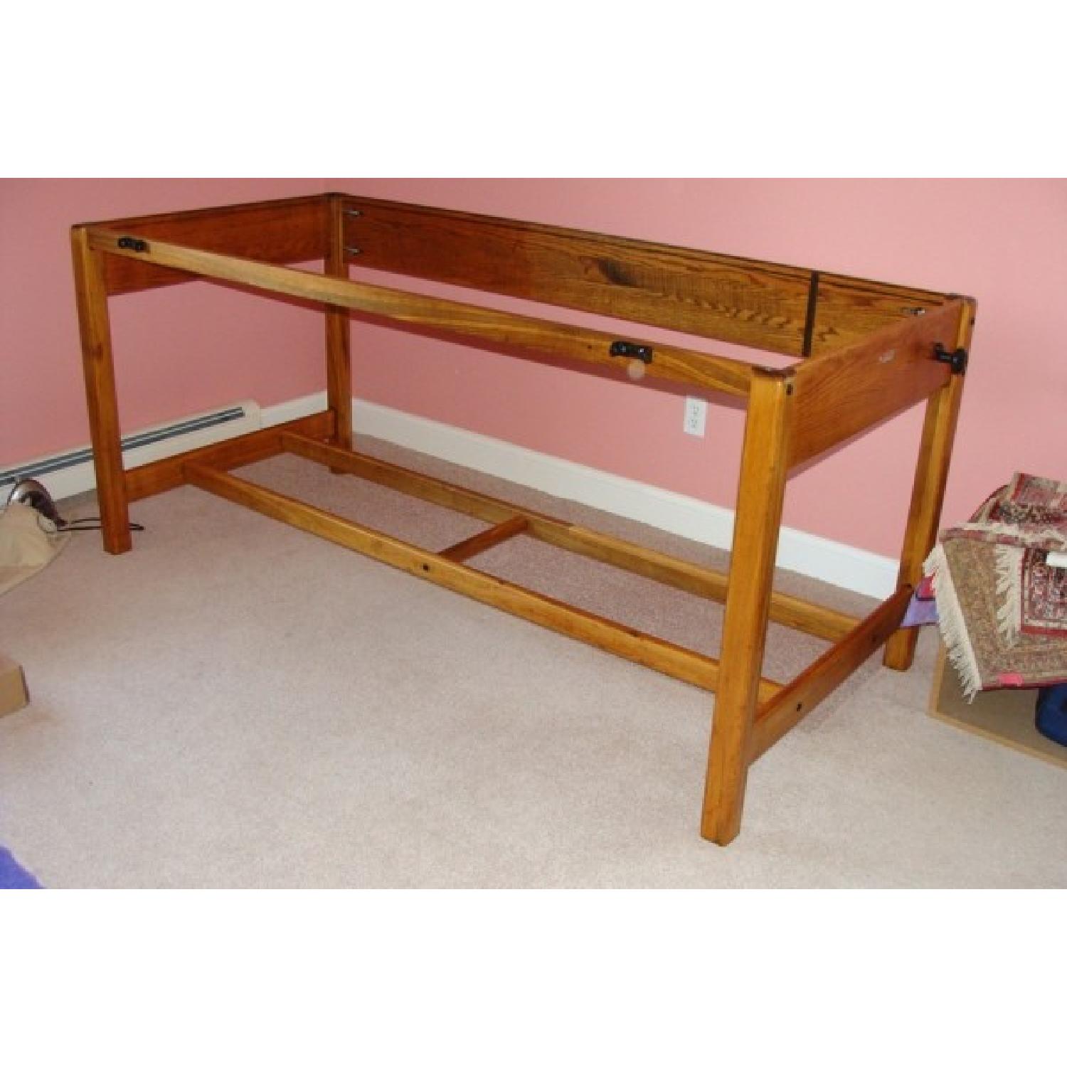 Antique 1950's Oak Wood Architects Drafting Table - image-2