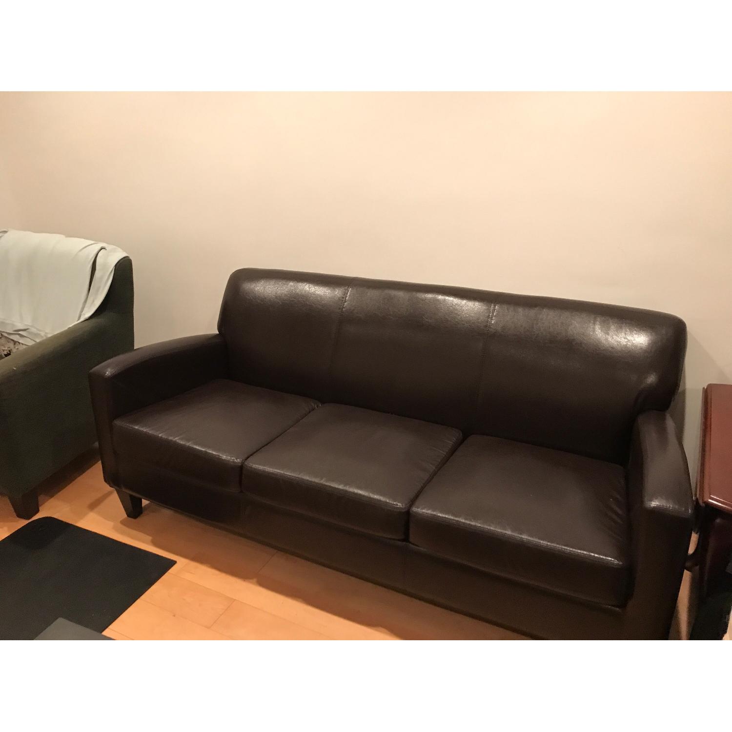 Ikea Brown Faux Leather Couch - image-1