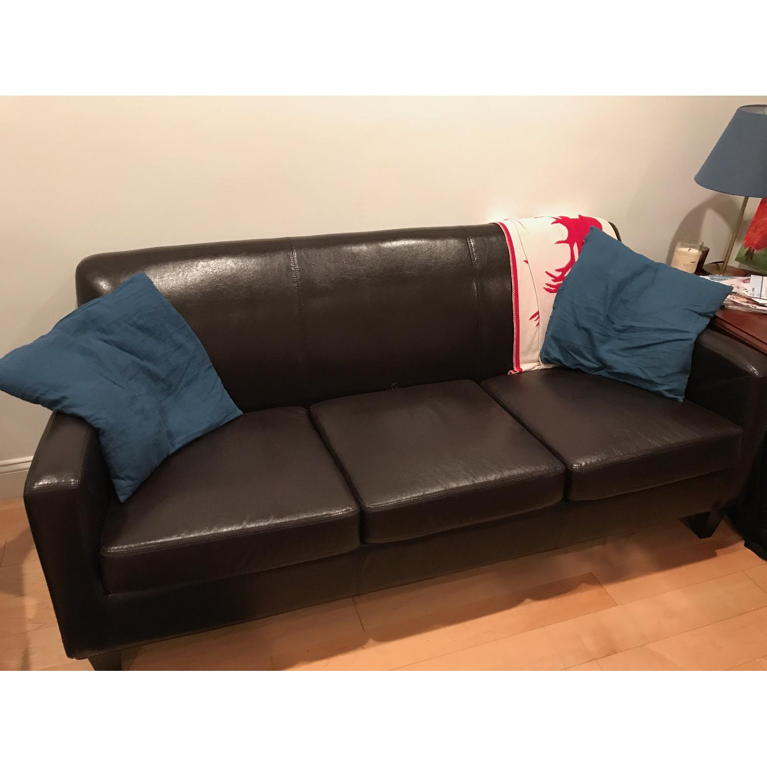 Ikea Brown Faux Leather Couch - image-2