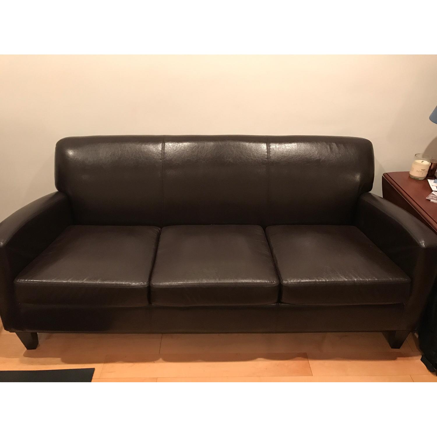 Ikea Brown Faux Leather Couch - image-3