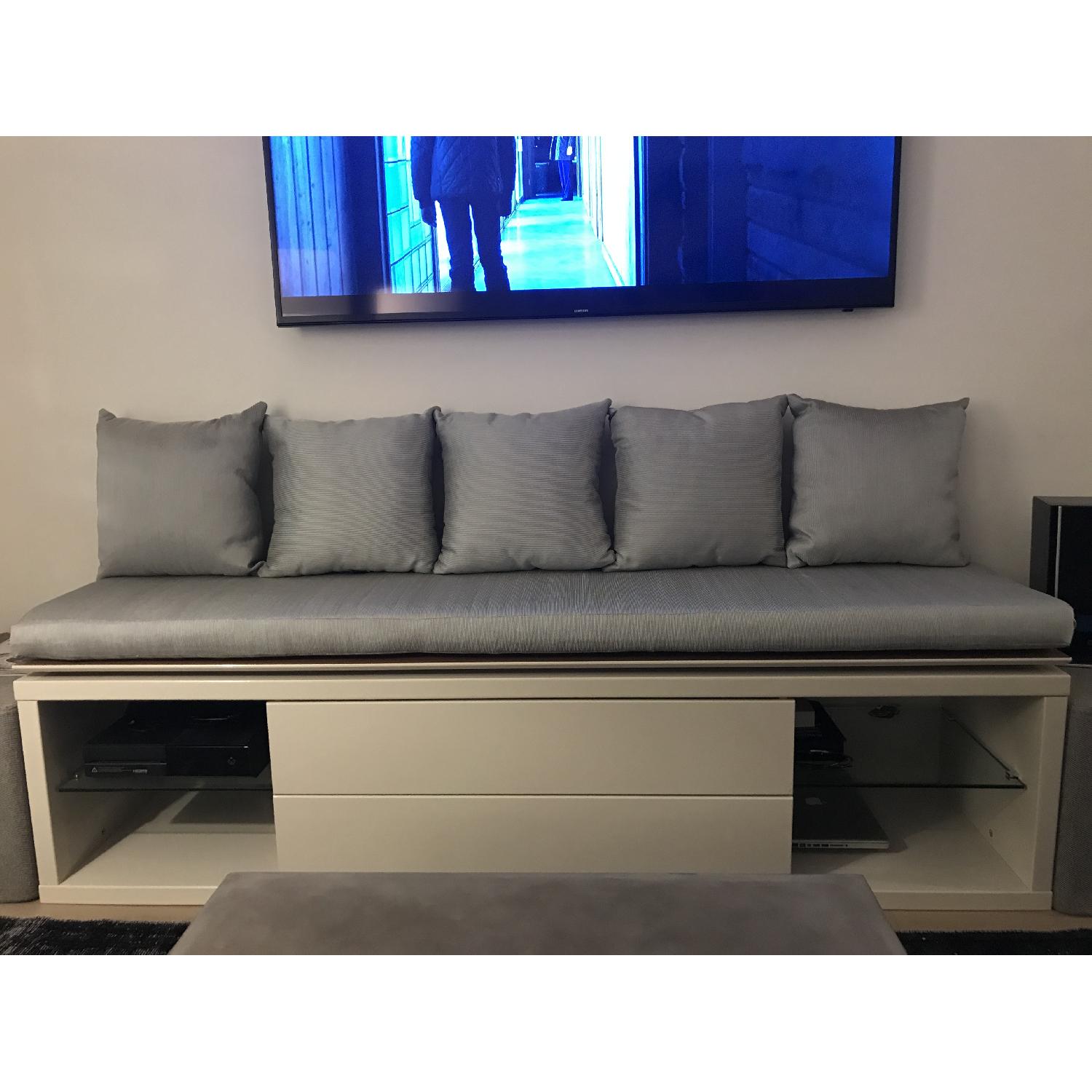 Manhattan Comfort TV Stand w/ Casters & Custom Cushions & Pillows - image-3