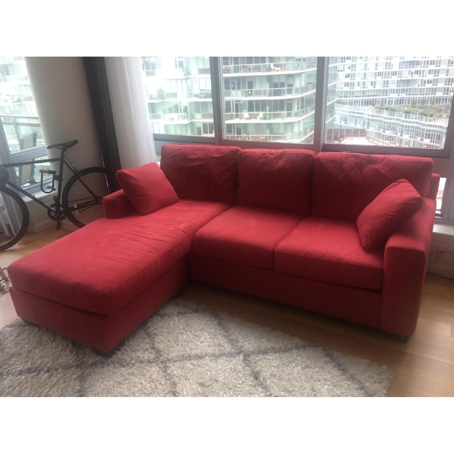 Macy's Red Microfiber 3 Seat Sectional w/ Chaise - image-1