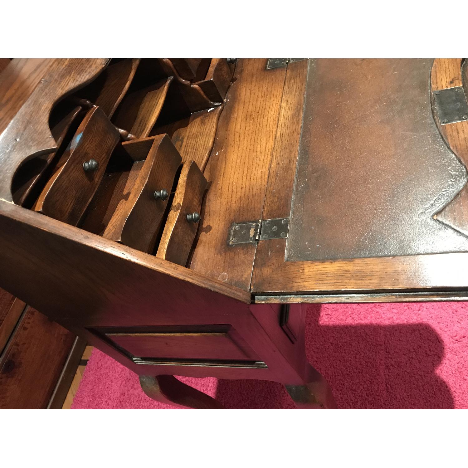 Antique Victorian Solid Wood Desk w/ Drop Leaf & Drawers - image-3