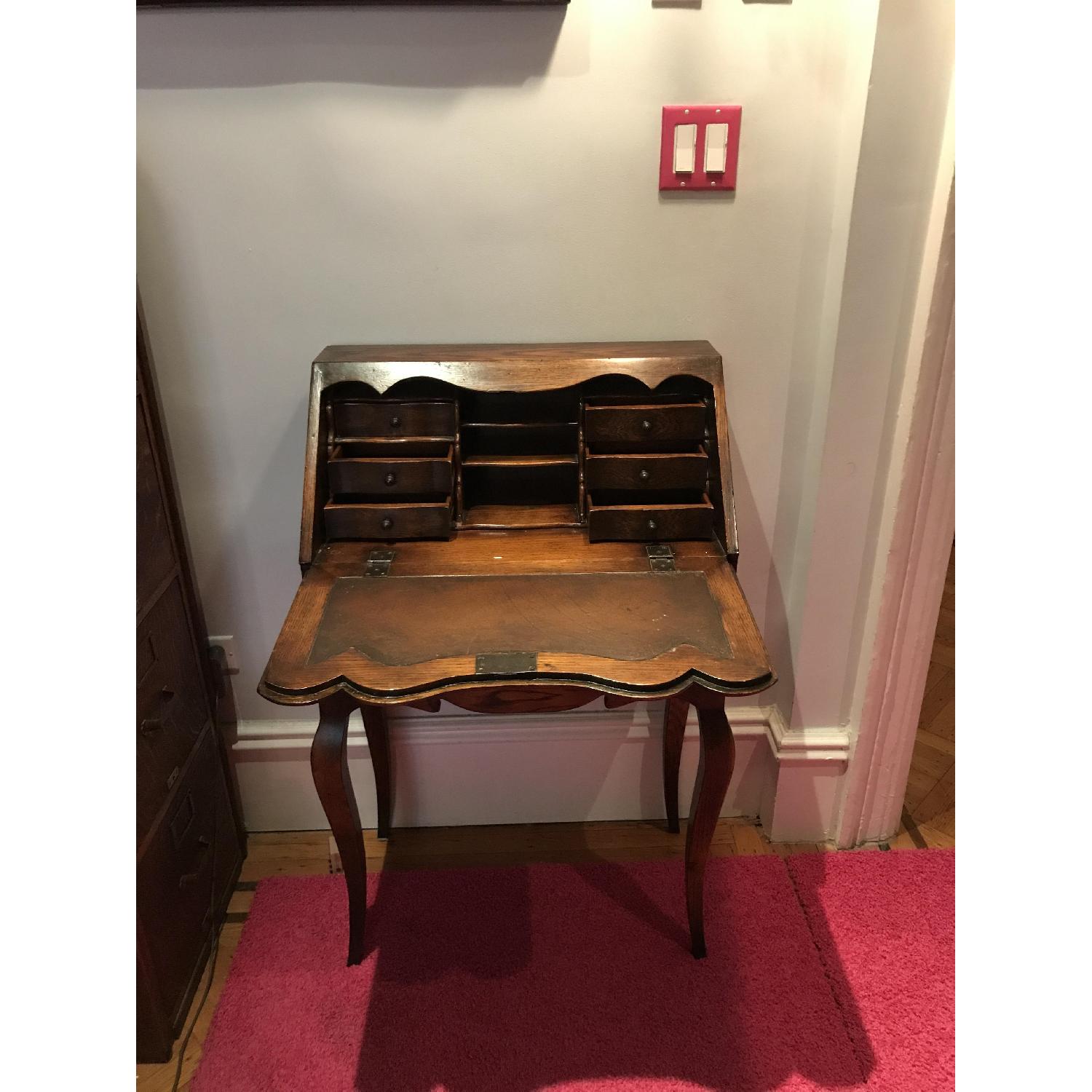 Antique Victorian Solid Wood Desk w/ Drop Leaf & Drawers - image-8