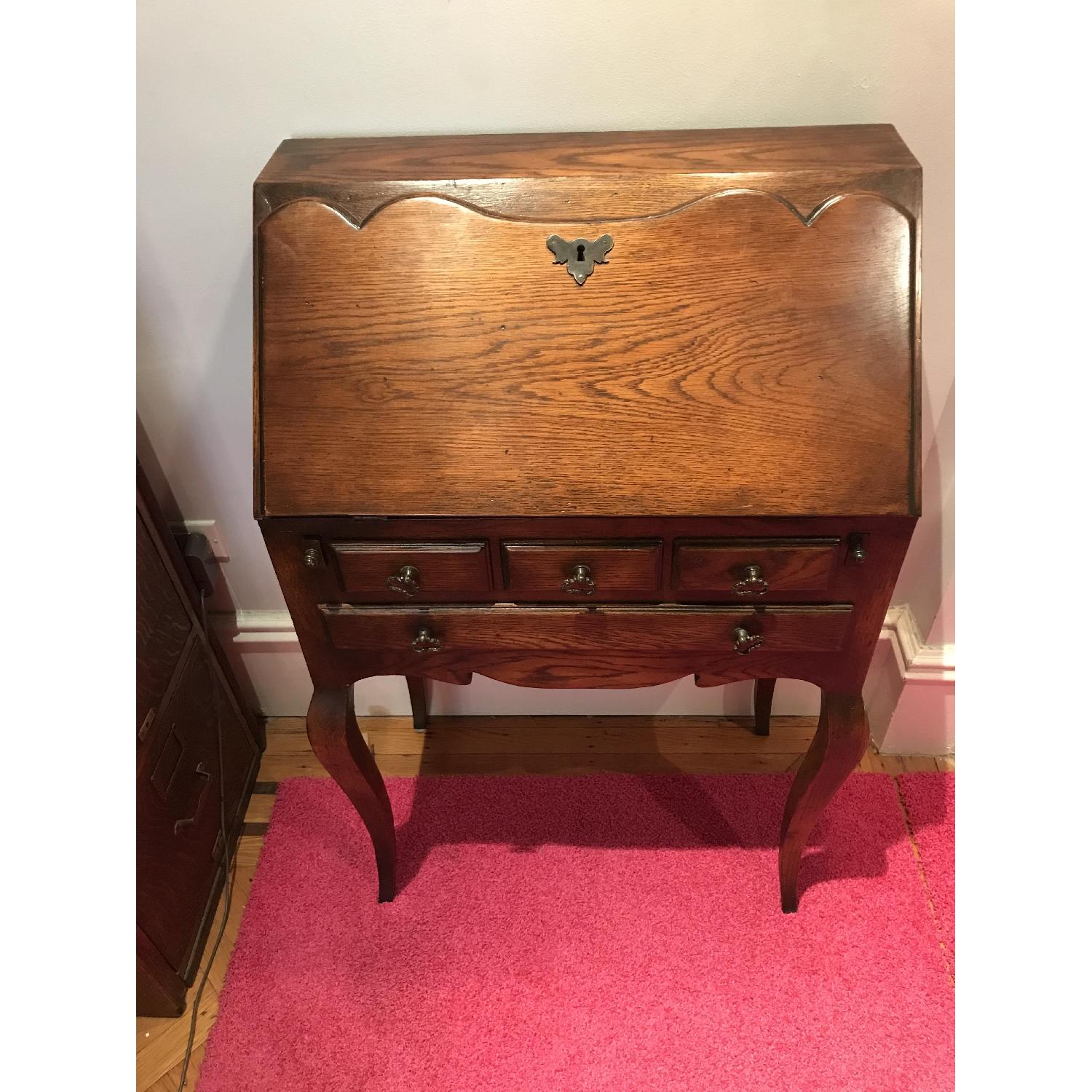 Antique Victorian Solid Wood Desk w/ Drop Leaf & Drawers - image-10