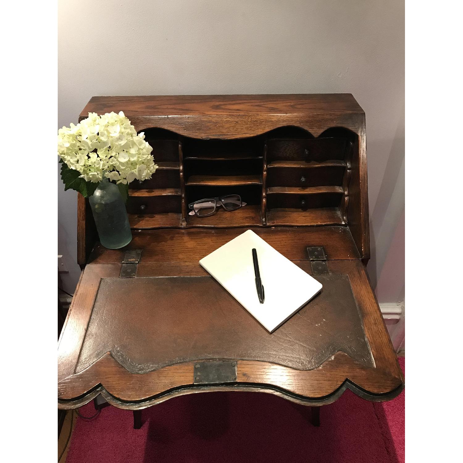 Antique Victorian Solid Wood Desk w/ Drop Leaf & Drawers - image-12