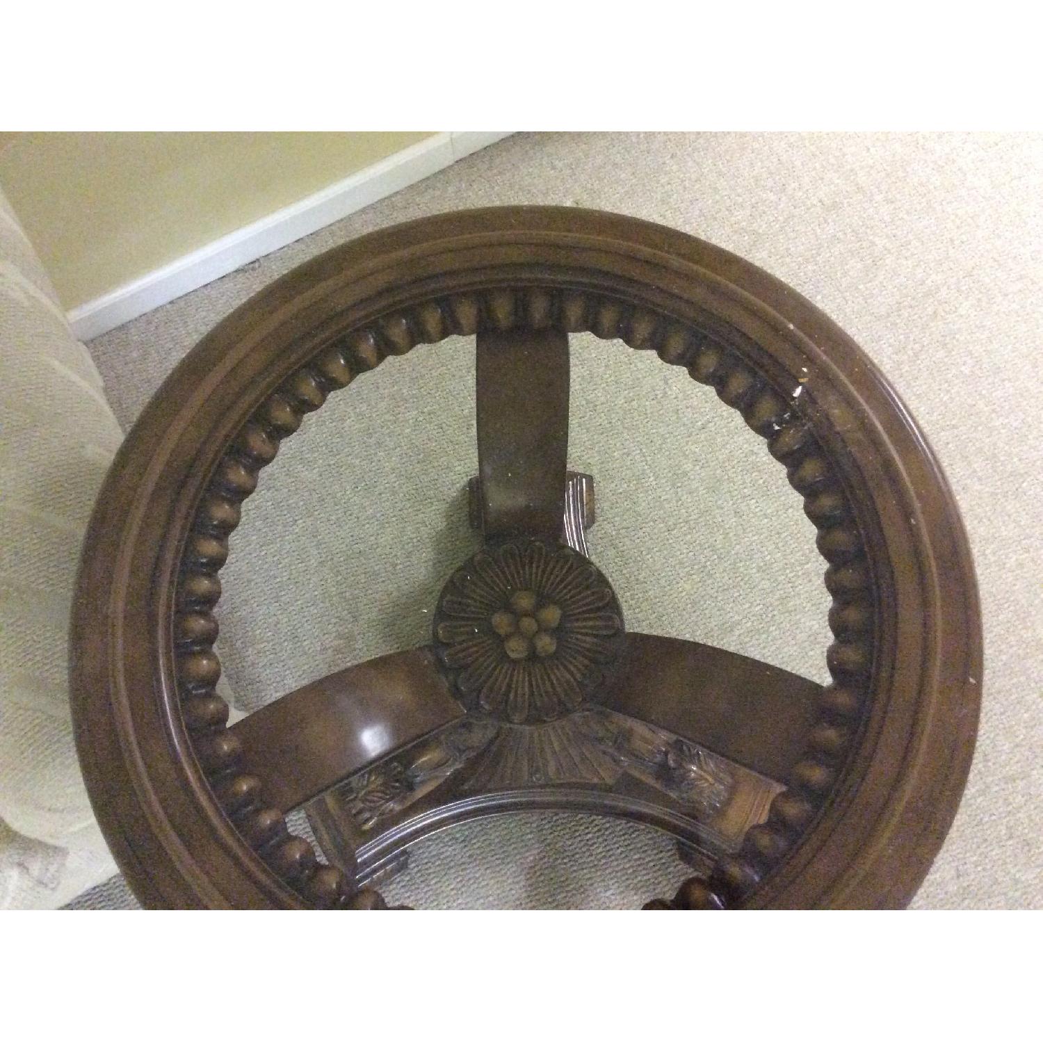 Glass Top Round Dining Table w/ Wood Pedestal - image-2