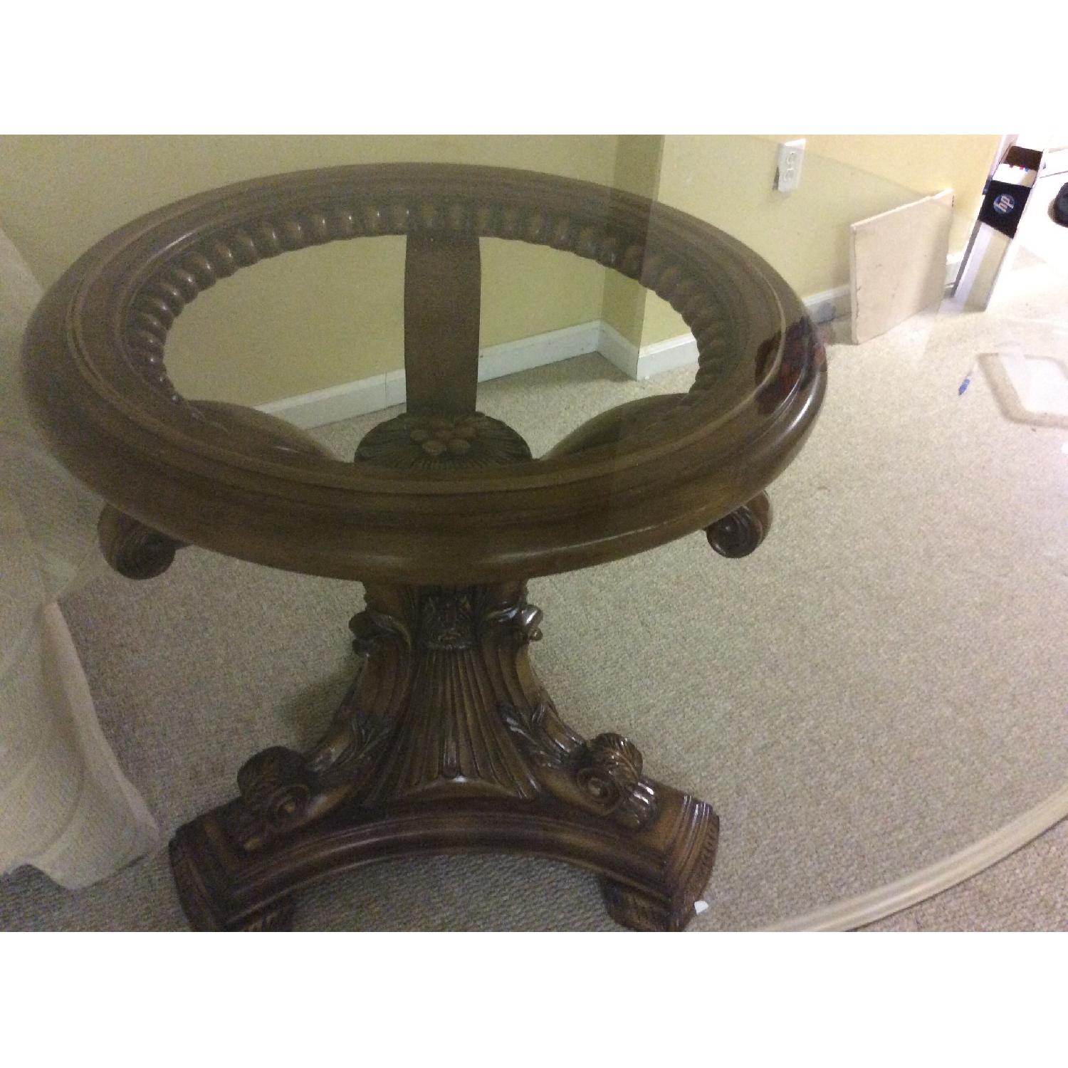Glass Top Round Dining Table w/ Wood Pedestal - image-3
