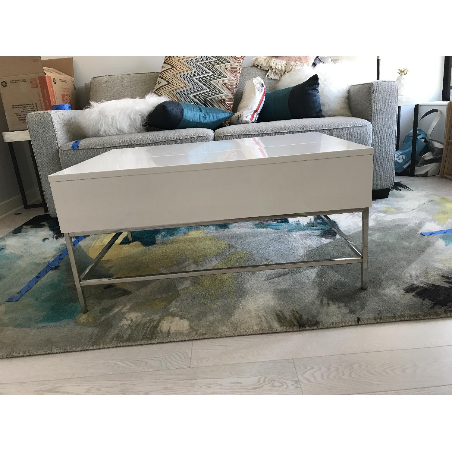West Elm White Lacquer Storage Coffee Table - image-1
