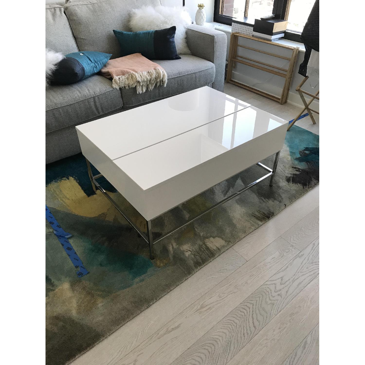 West Elm White Lacquer Storage Coffee Table - image-3
