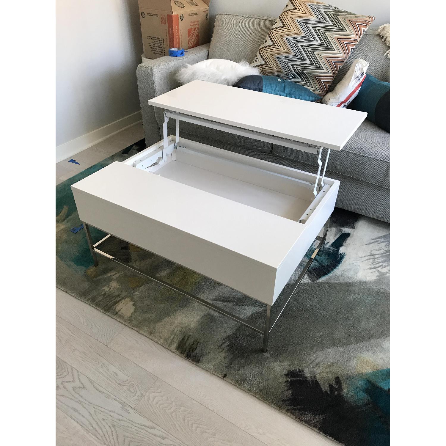 West Elm White Lacquer Storage Coffee Table - image-4