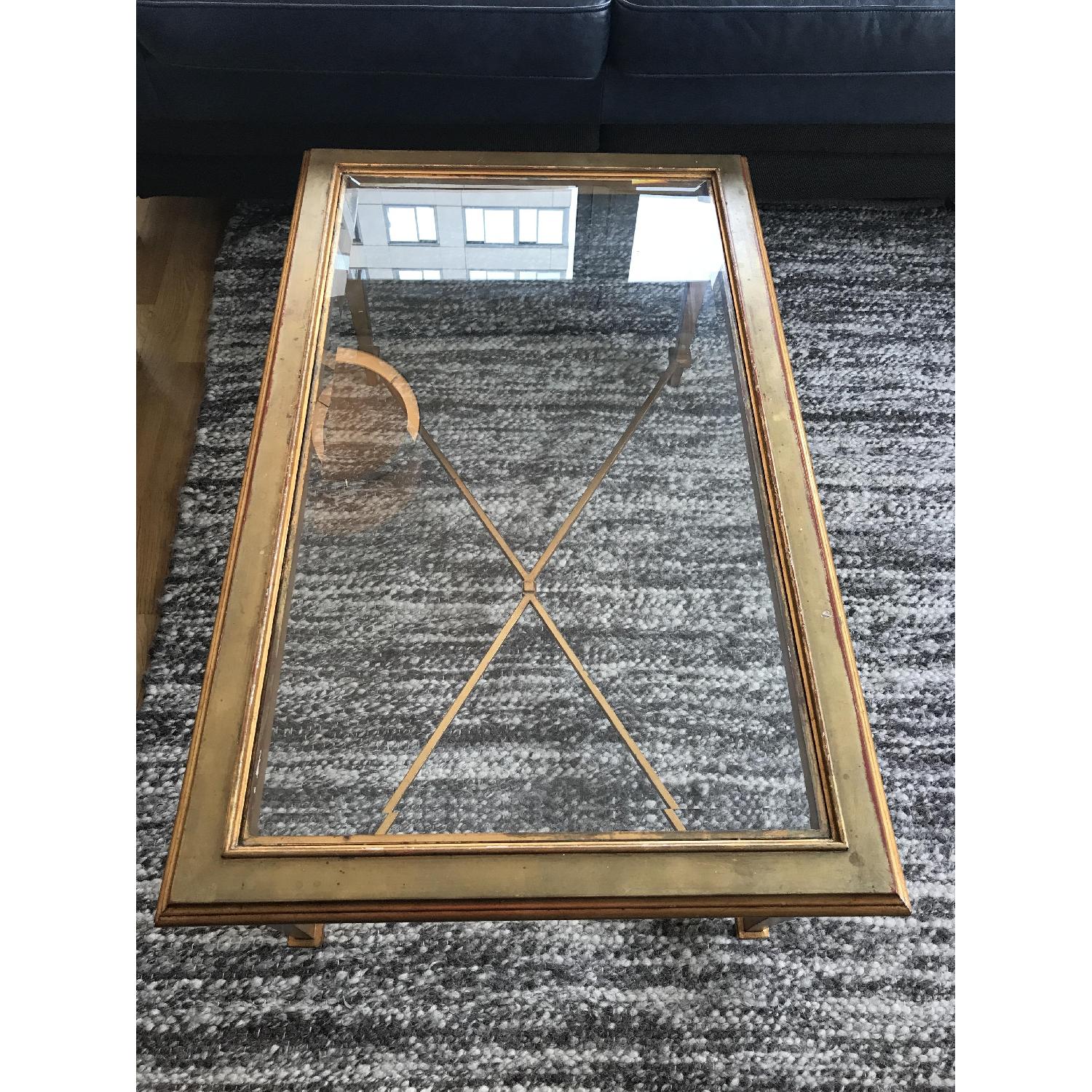 Ethan Allen Gold & Beveled Glass Coffee Table - image-1