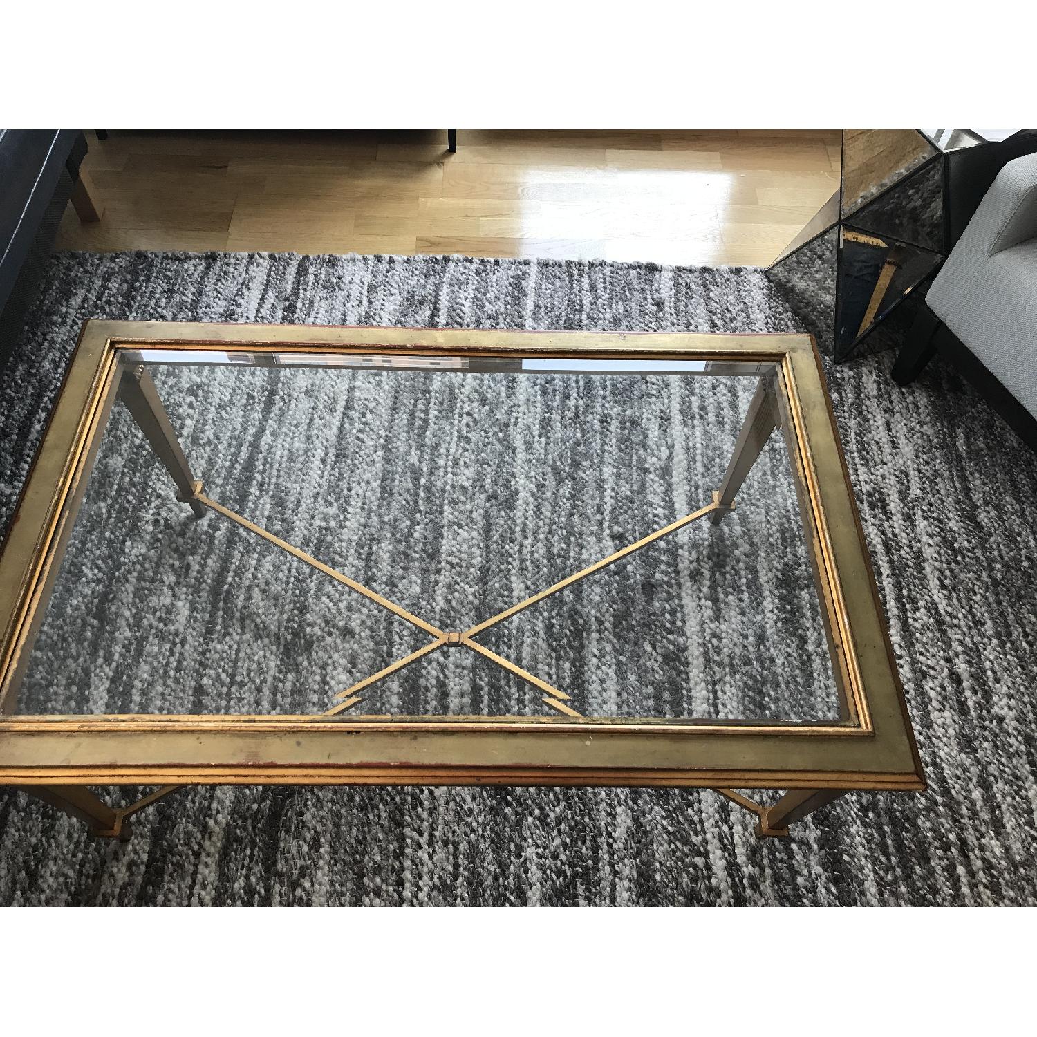 Ethan Allen Gold & Beveled Glass Coffee Table - image-3