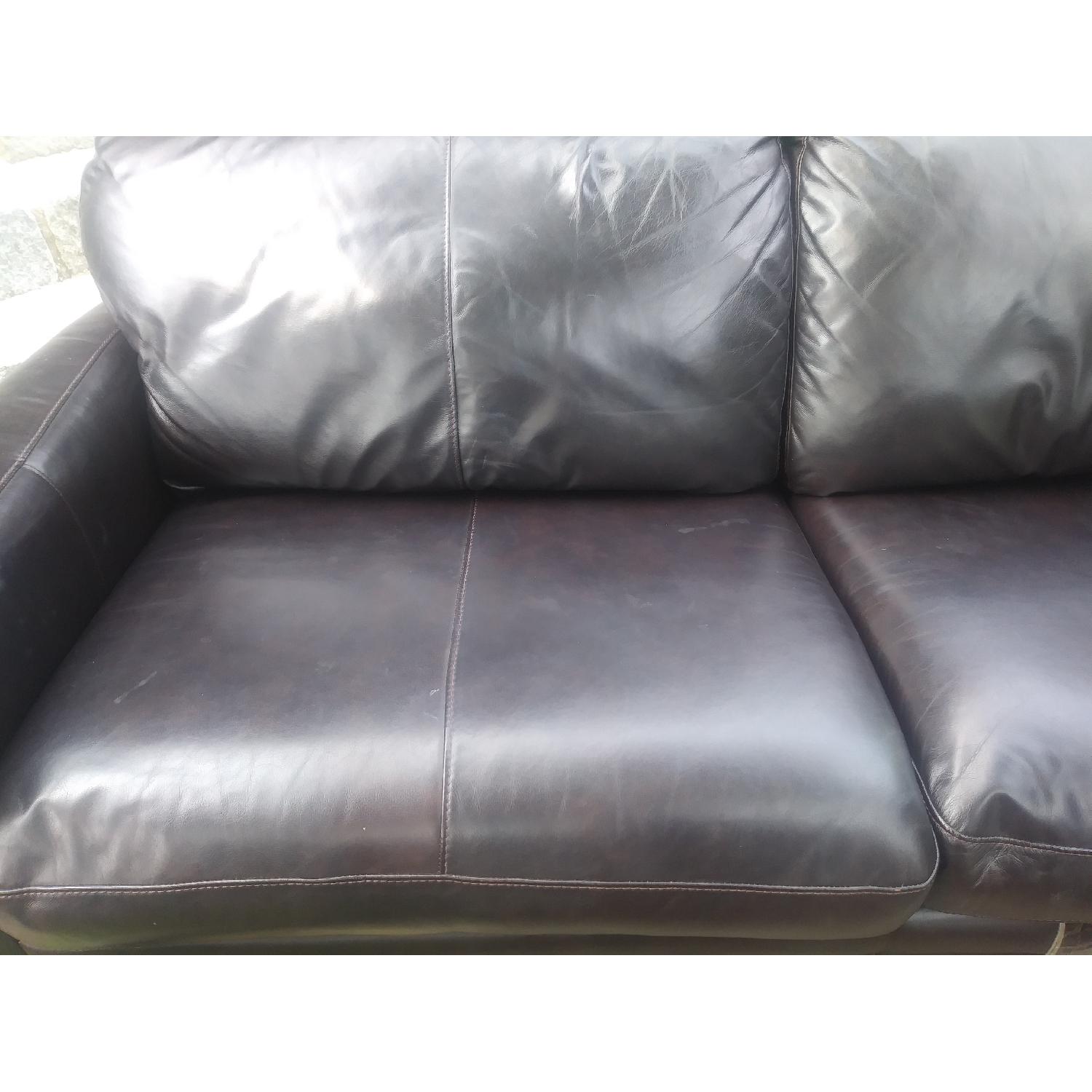 Raymour & Flanigan Trent Leather Dark Brown Pull-Out Loveseat - image-3