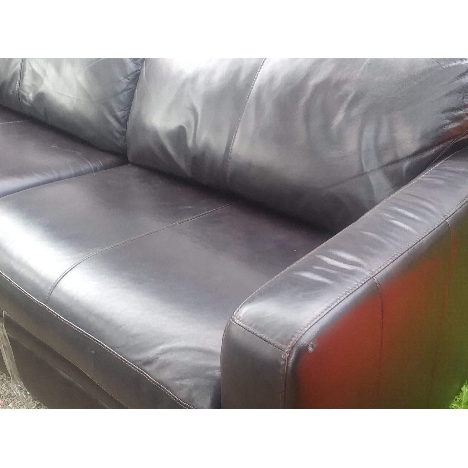 Raymour & Flanigan Trent Leather Dark Brown Pull-Out Loveseat - image-4