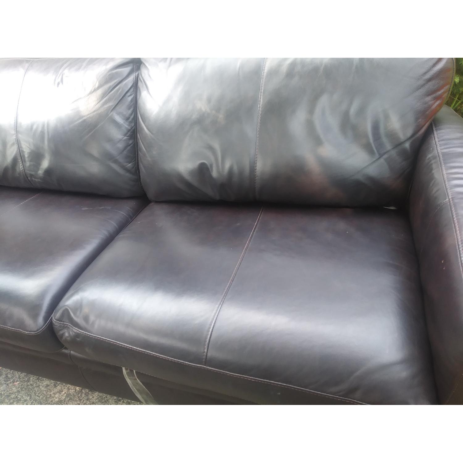 Raymour & Flanigan Trent Leather Dark Brown Pull-Out Loveseat - image-6