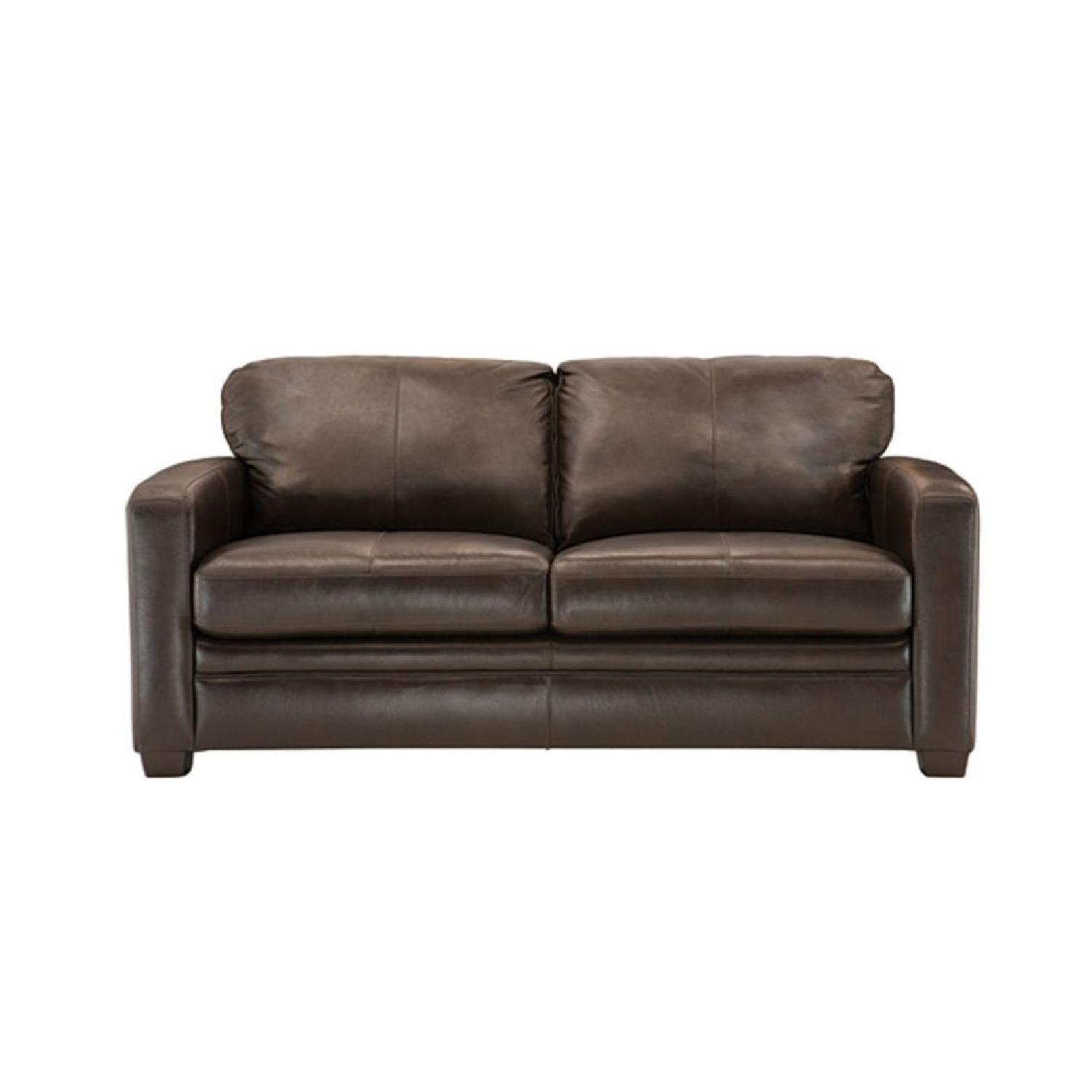 Raymour & Flanigan Trent Leather Dark Brown Pull-Out Loveseat - image-0